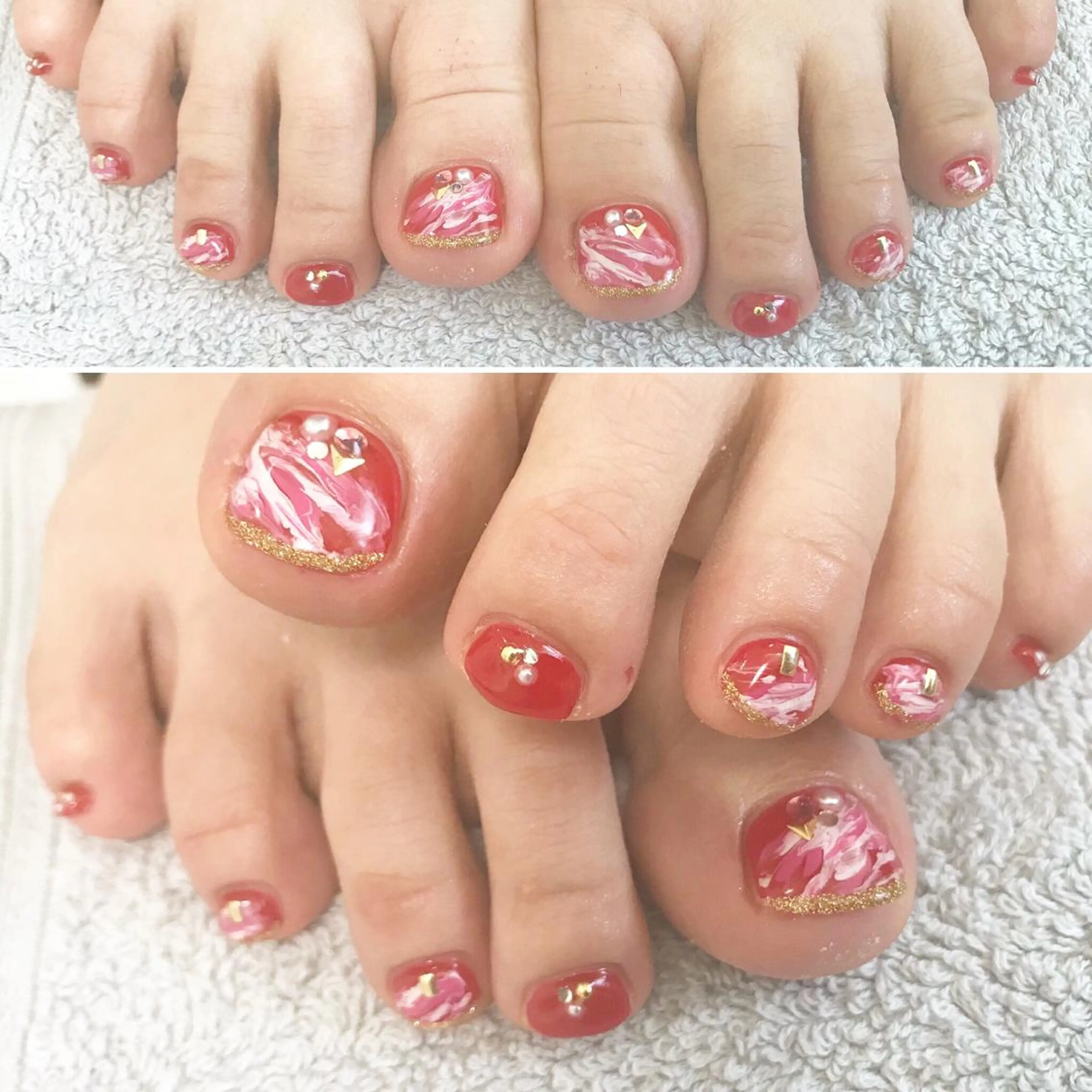 ネイル フットネイル 赤色 シンプルネイル 春ネイル 夏ネイル フットネイル nail fufla ♡yamane♡のネイルデザイン