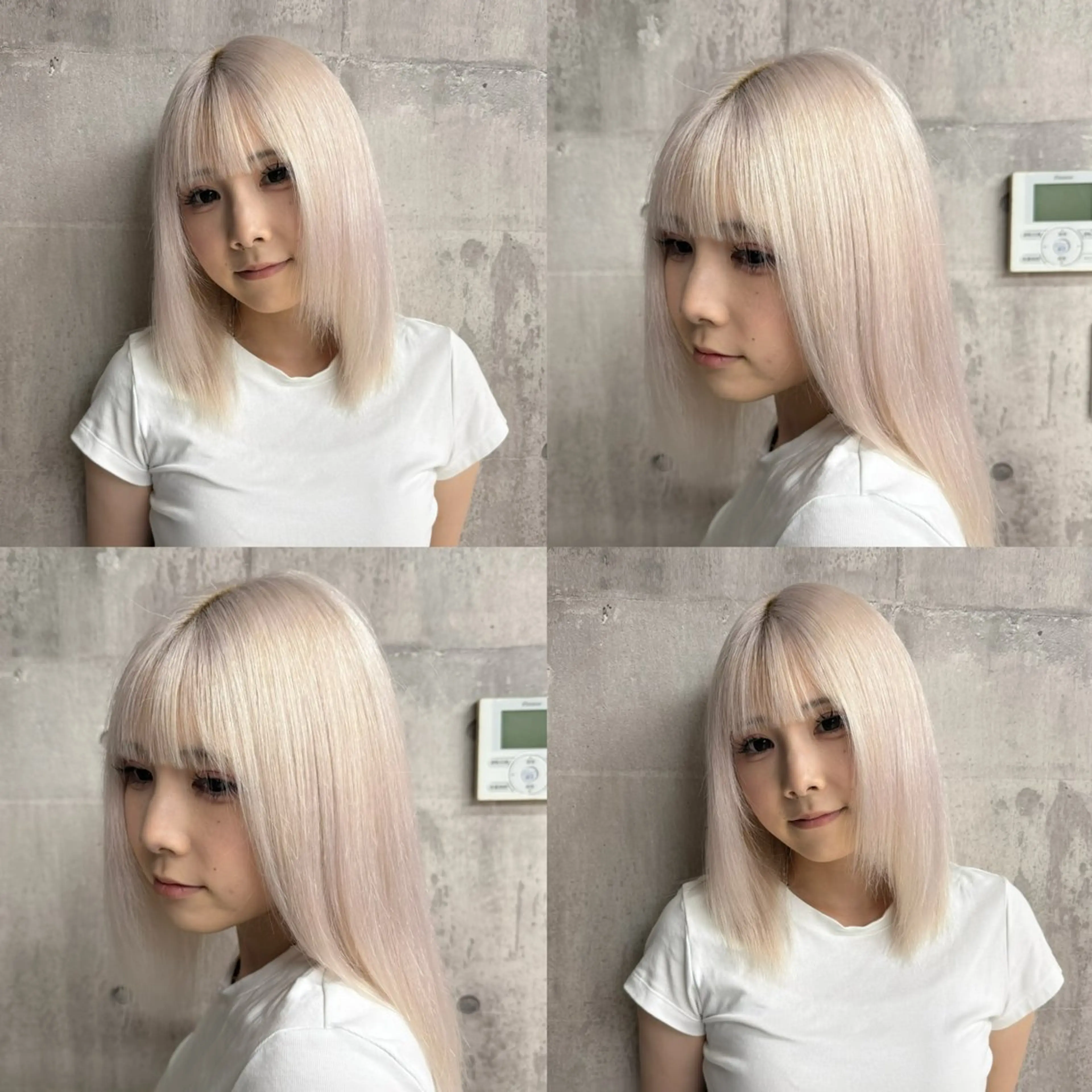 ミディアム カラー ヘアアレンジ ベージュカラー ブリーチ ブロンド デザインカラー ミルクティーベージュ ヘアカラー 【🥀履歴修正🥀】 ハイトーン職人/拓真のヘアスタイル