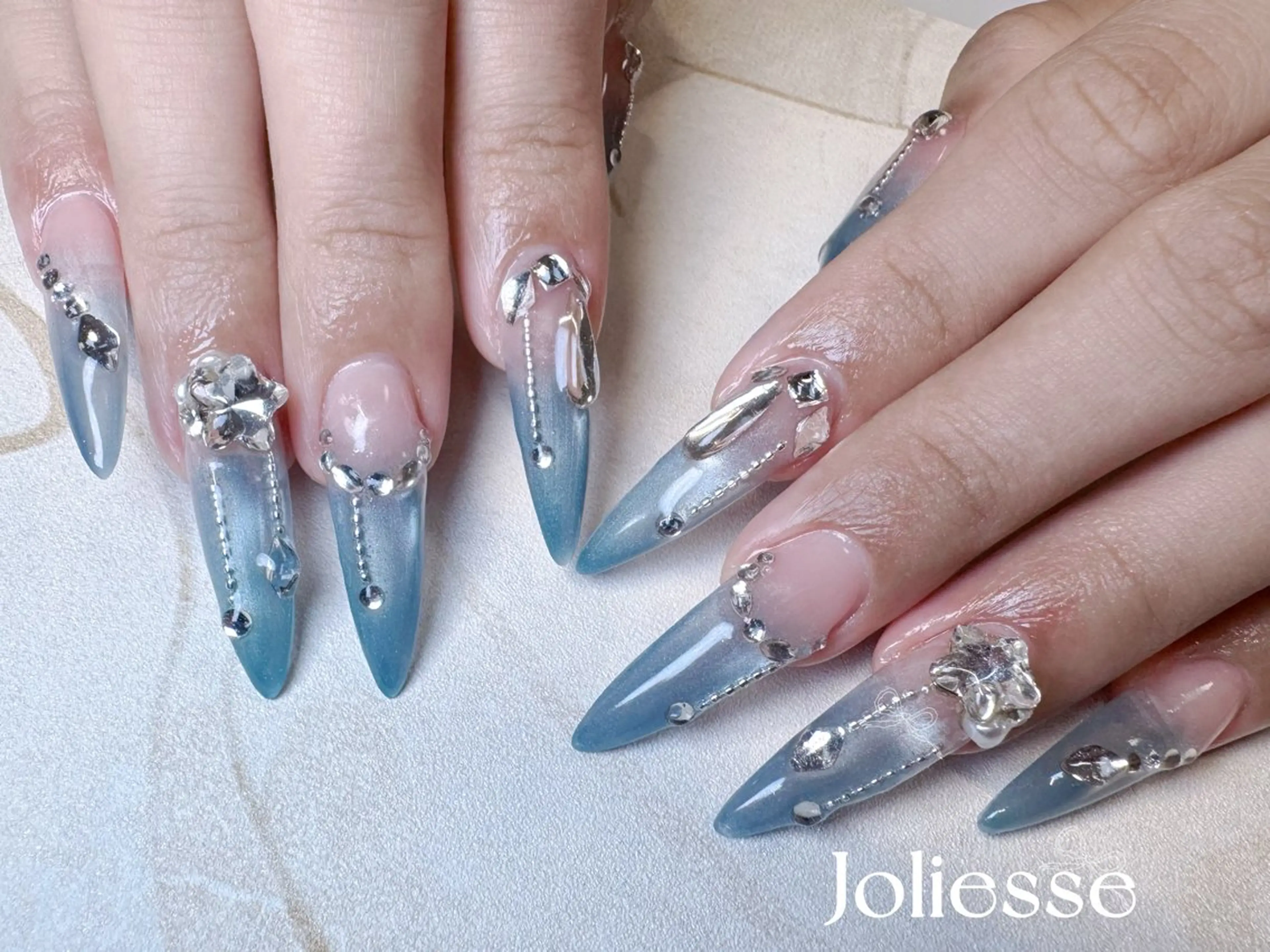 ネイル ブルー 韓国ネイル シルバー Joliesse nail salonのネイルデザイン