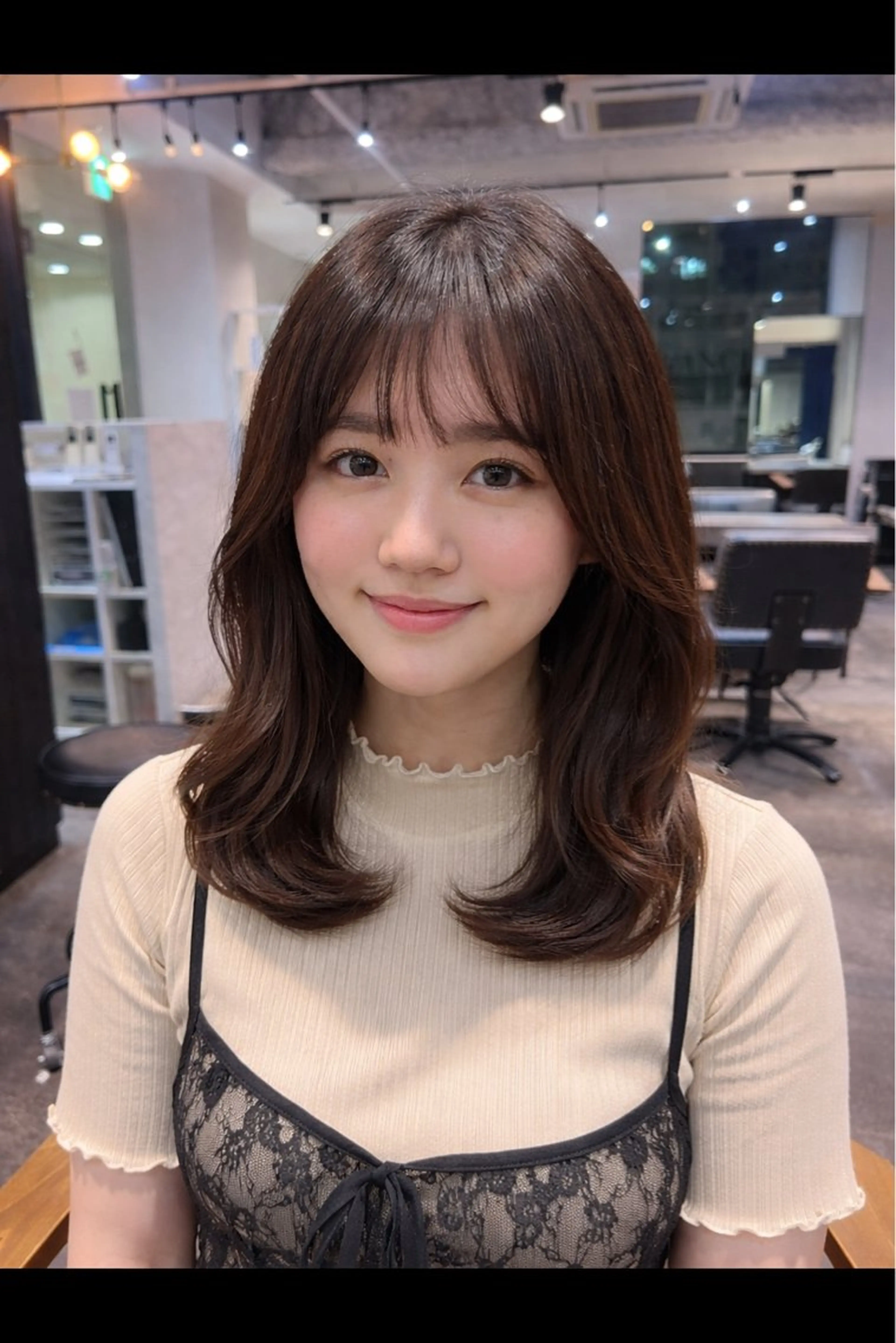 ミディアム 顔まわりレイヤー 顔周りカット レイヤーカット カット ヘアカラー 🍒似合わせカット /艶感カラー/長谷のヘアスタイル