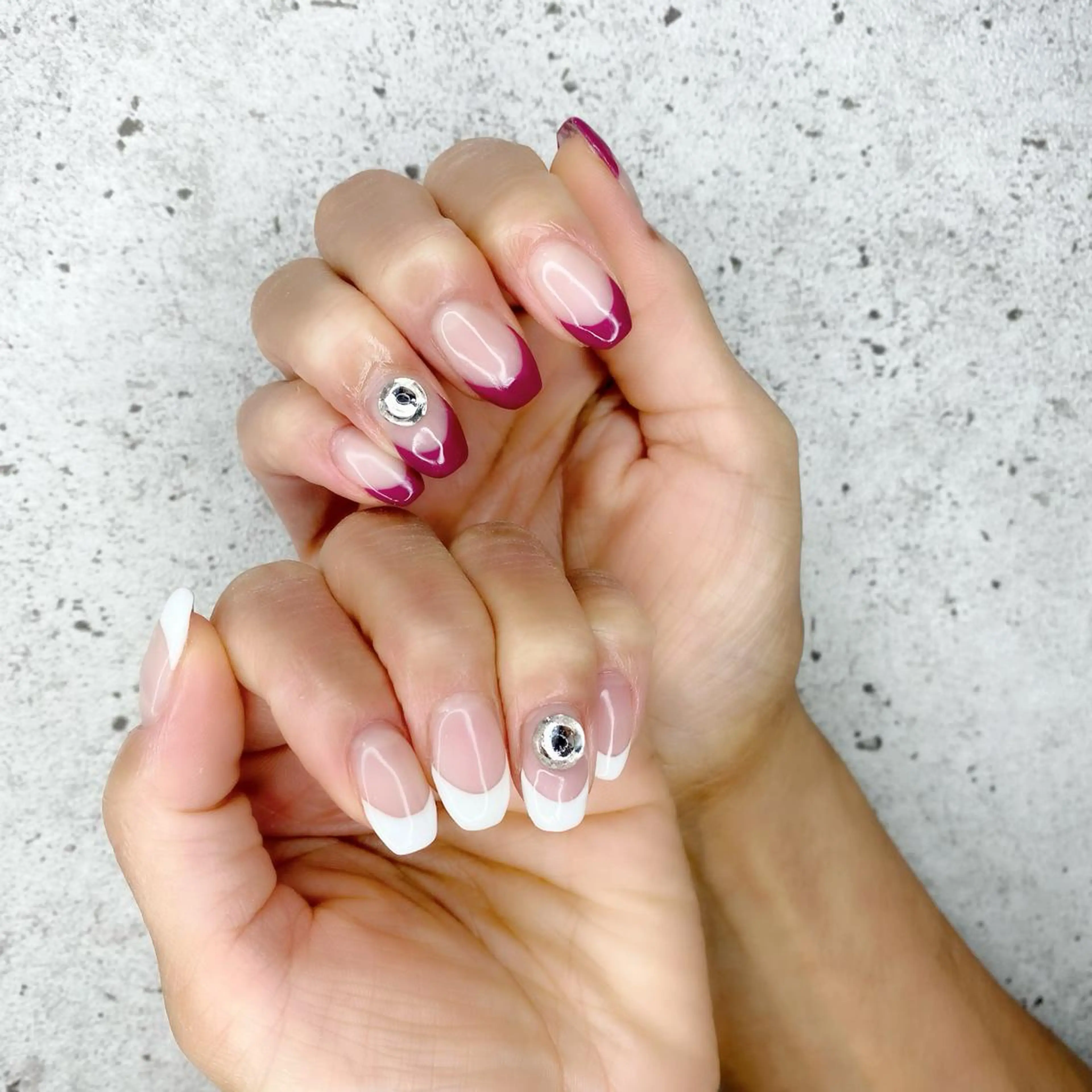 セミロング カラー パーマ ヘアアレンジ メンズ キッズ ネイル マツエク・マツパ パープルカラー フレンチネイル パープル ハンドネイル Salon Ｋのネイルデザイン