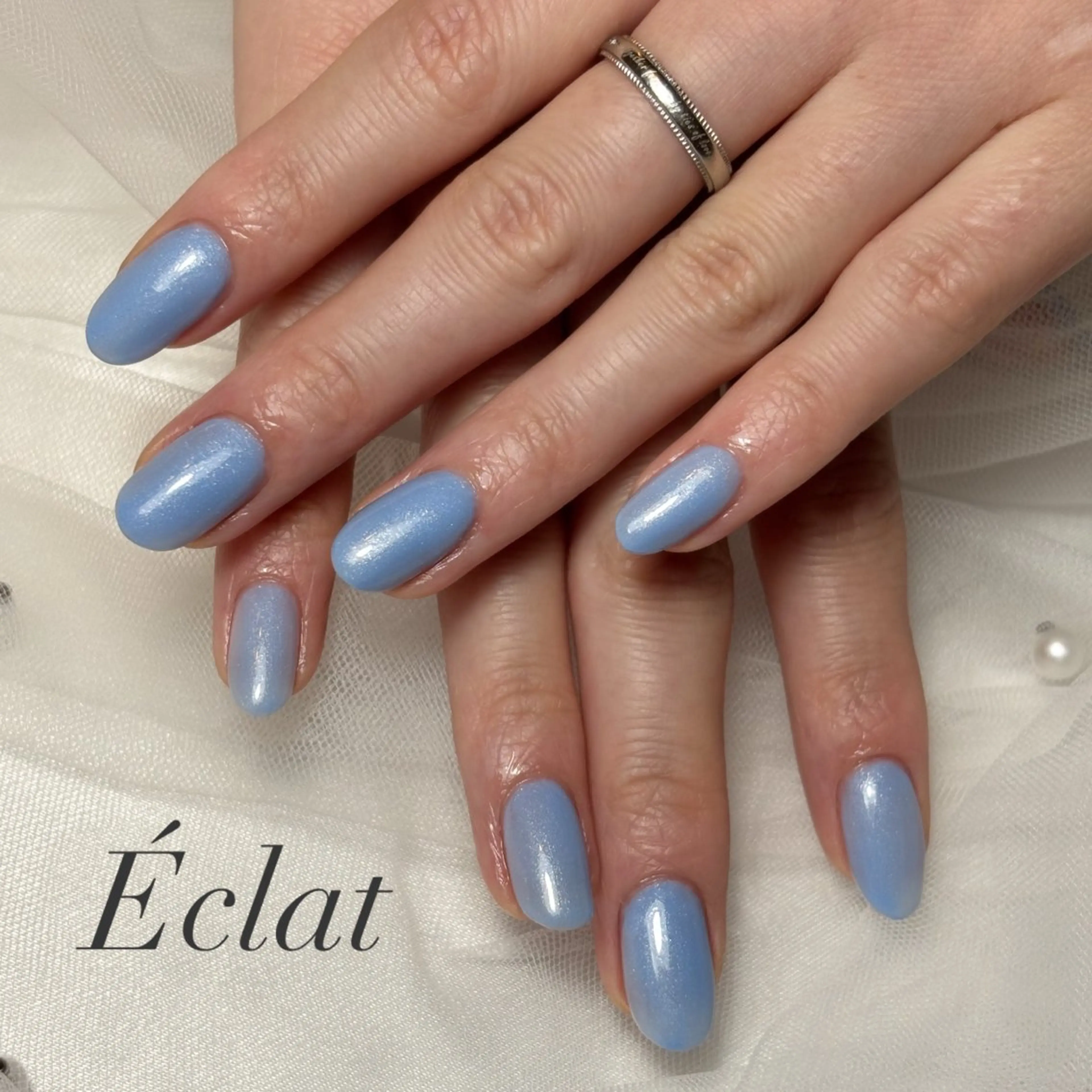 ネイル ラメ(グリッター) 水色 ワンカラーネイル ハンドネイル nail salon Éclatのネイルデザイン