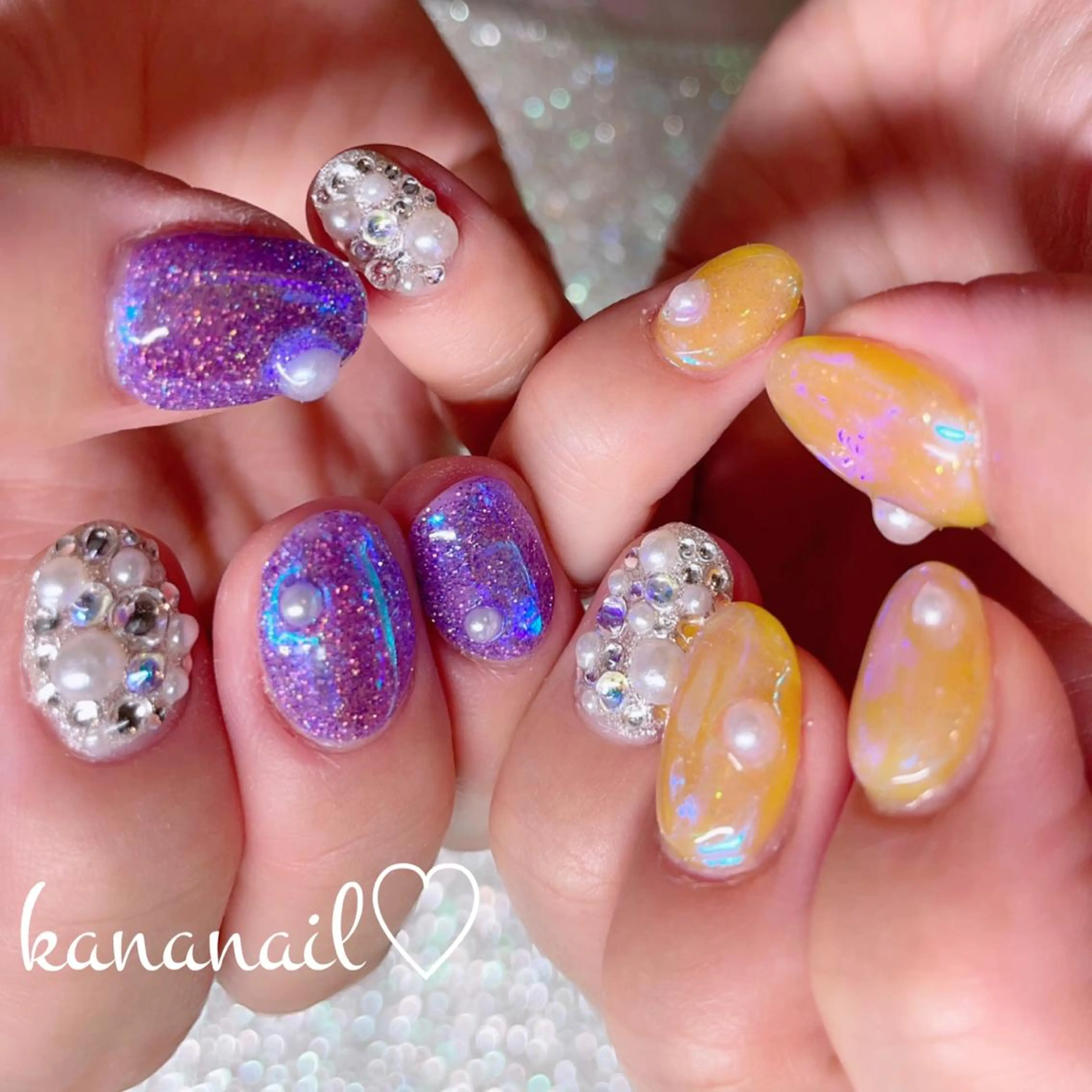 ネイル ブルー 成人式 入学式 フラッシュネイル ジェルネイル kananail ♡のネイルデザイン