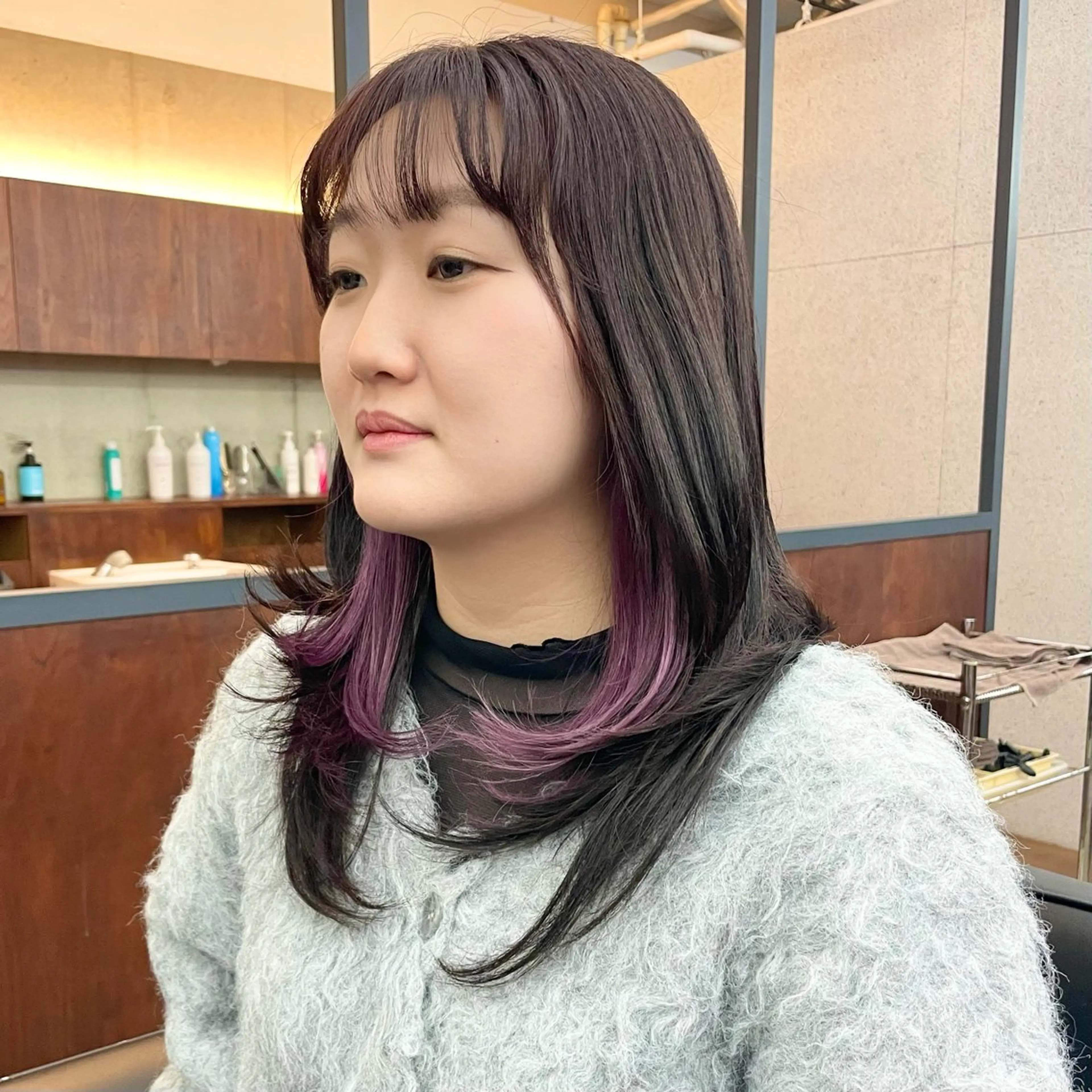 セミロング カラー メンズ メンズブリーチ メンズウルフカット ブリーチ パープルカラー レイヤーカット カット ヘアカラー トリートメント ヘアセット ✂︎ウルフ・ショート ✂︎MIKUNIのヘアスタイル