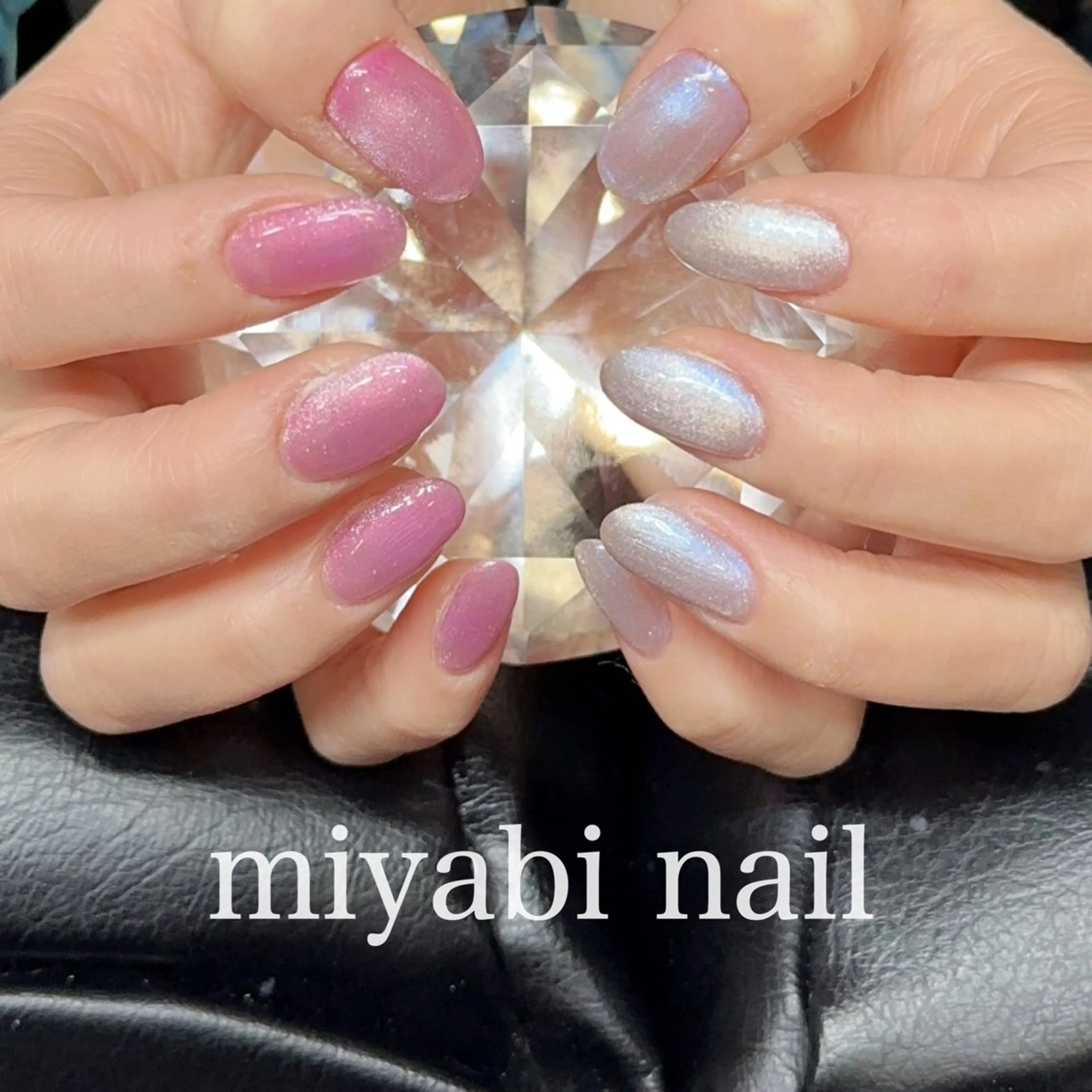 ネイル ジェルネイル マグネットネイル 持ち込み ピンク パープル ハンドネイル miyabi nail 桂川駅近くのネイルデザイン