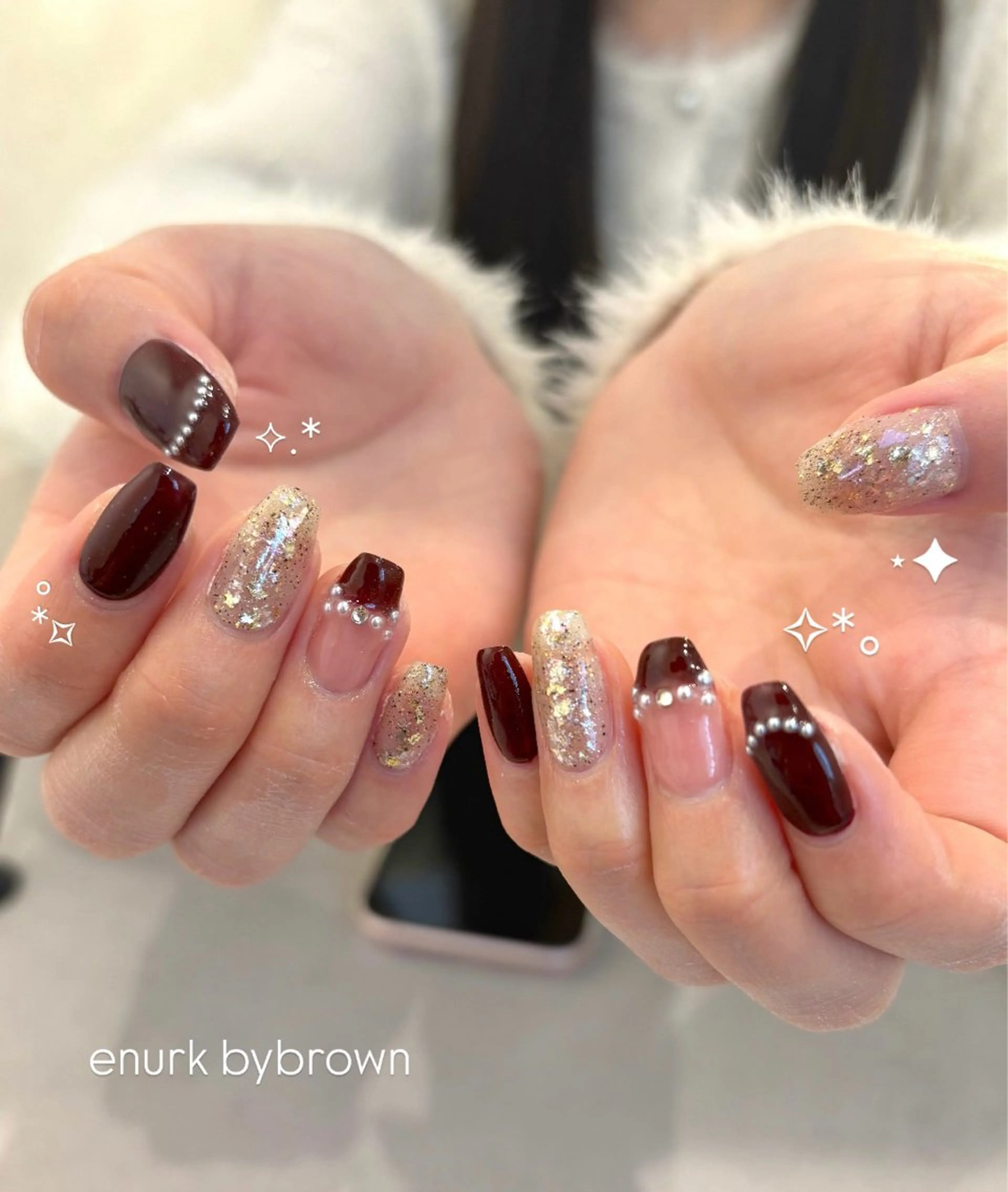 ネイル ボルドー キラキラネイル 赤色 ハンドネイル ハンドケア enurk店 🍋 M I K U  *のその他イメージ