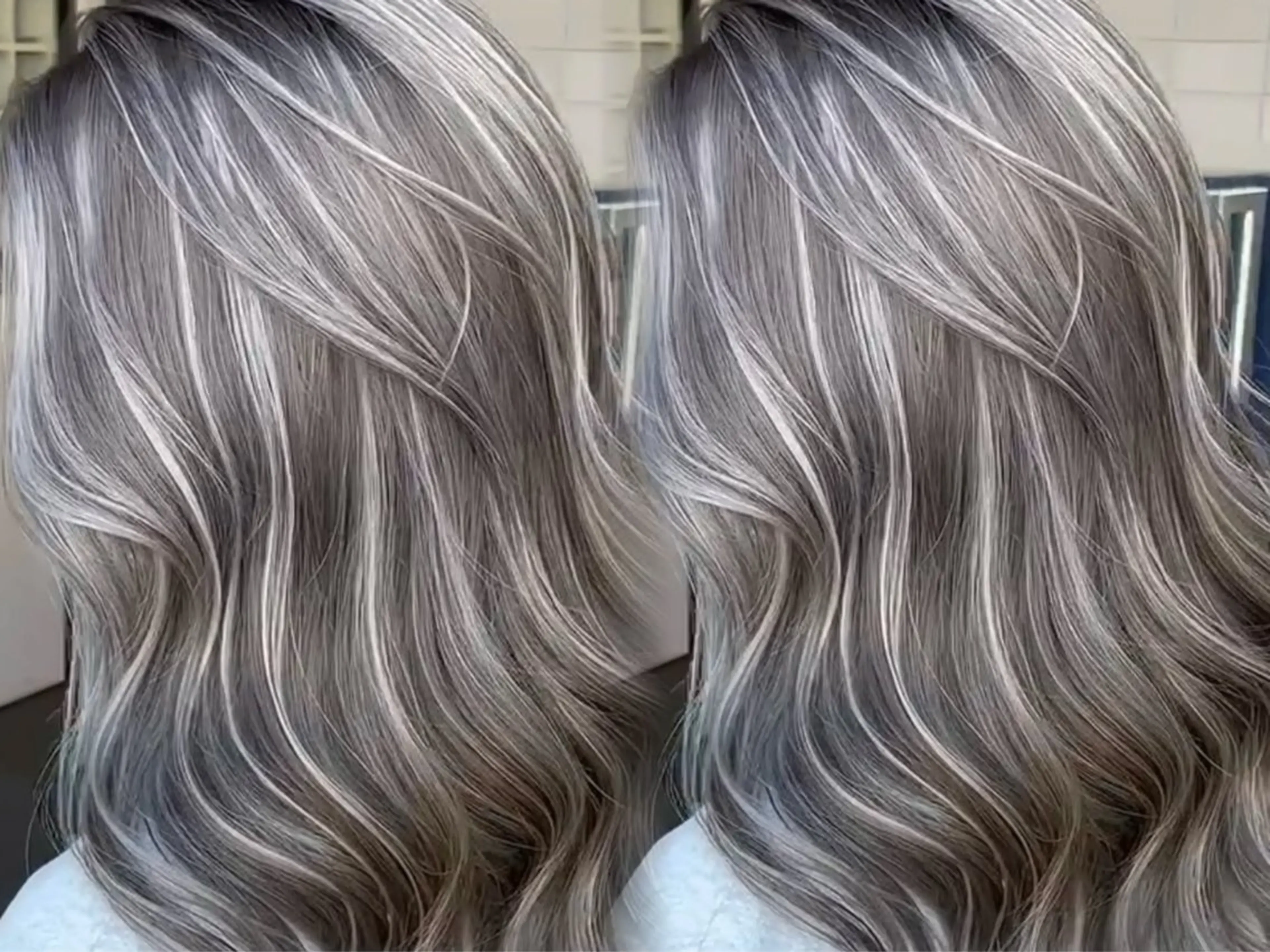 ロング カラー グレージュ ハイライトカラー シルバー ハイライト カット ヘアカラー トリートメント 表参道/ハイライト バレイヤージュのヘアスタイル