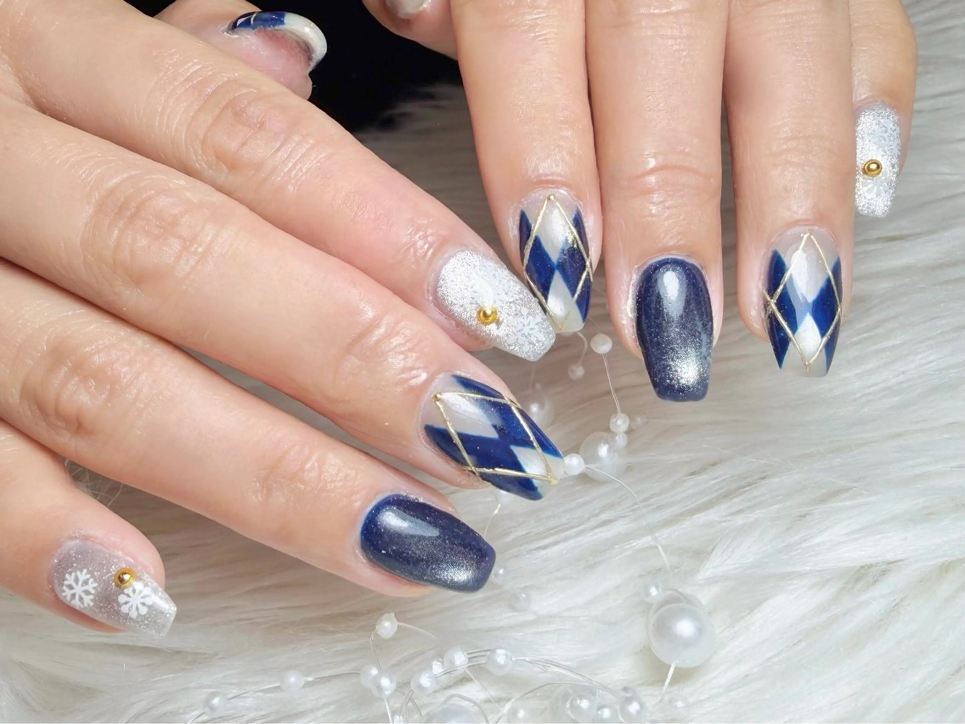 ネイル ジェルネイル パラジェル ワンホンネイル 冬ネイル ハンドネイル ゆりか ジョアアンジェ福島のネイルデザイン
