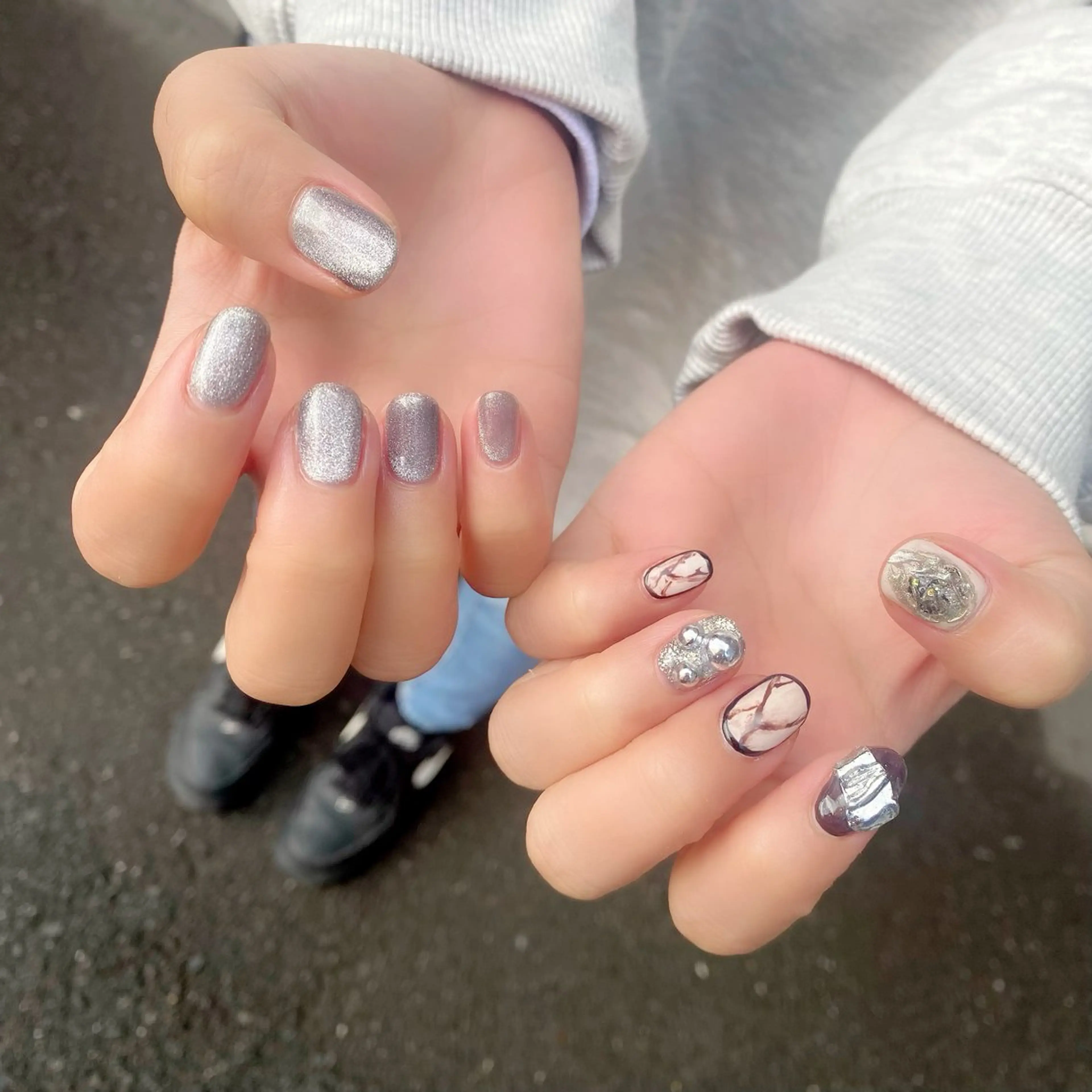 ネイル マグネットネイル 大理石ネイル(マーブル) シルバー 冬ネイル Salon Ｋのネイルデザイン