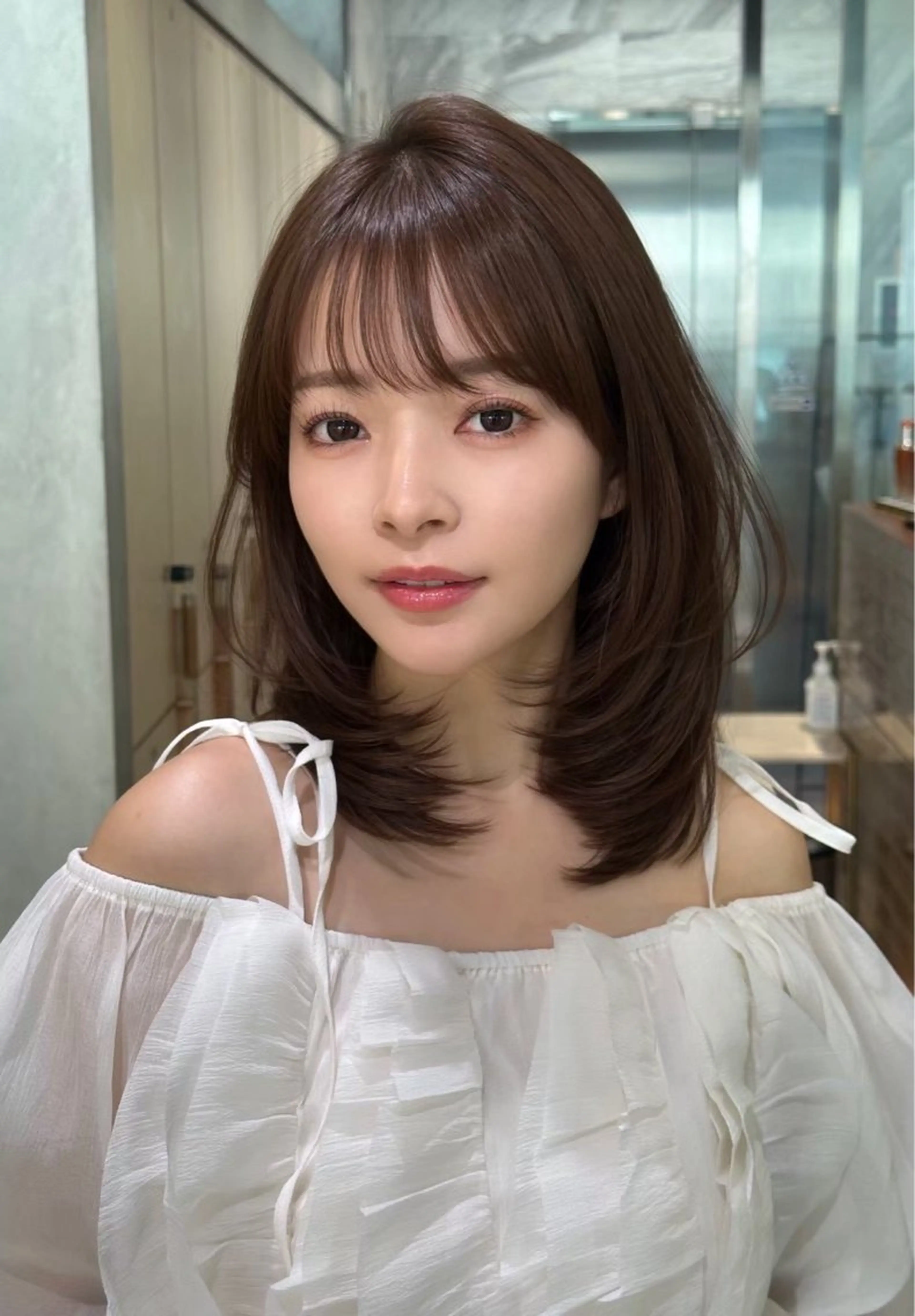 ミディアム カット ヘアカラー トリートメント 韓国レイヤー× 艶髪 池袋/ハナ🌷のヘアスタイル