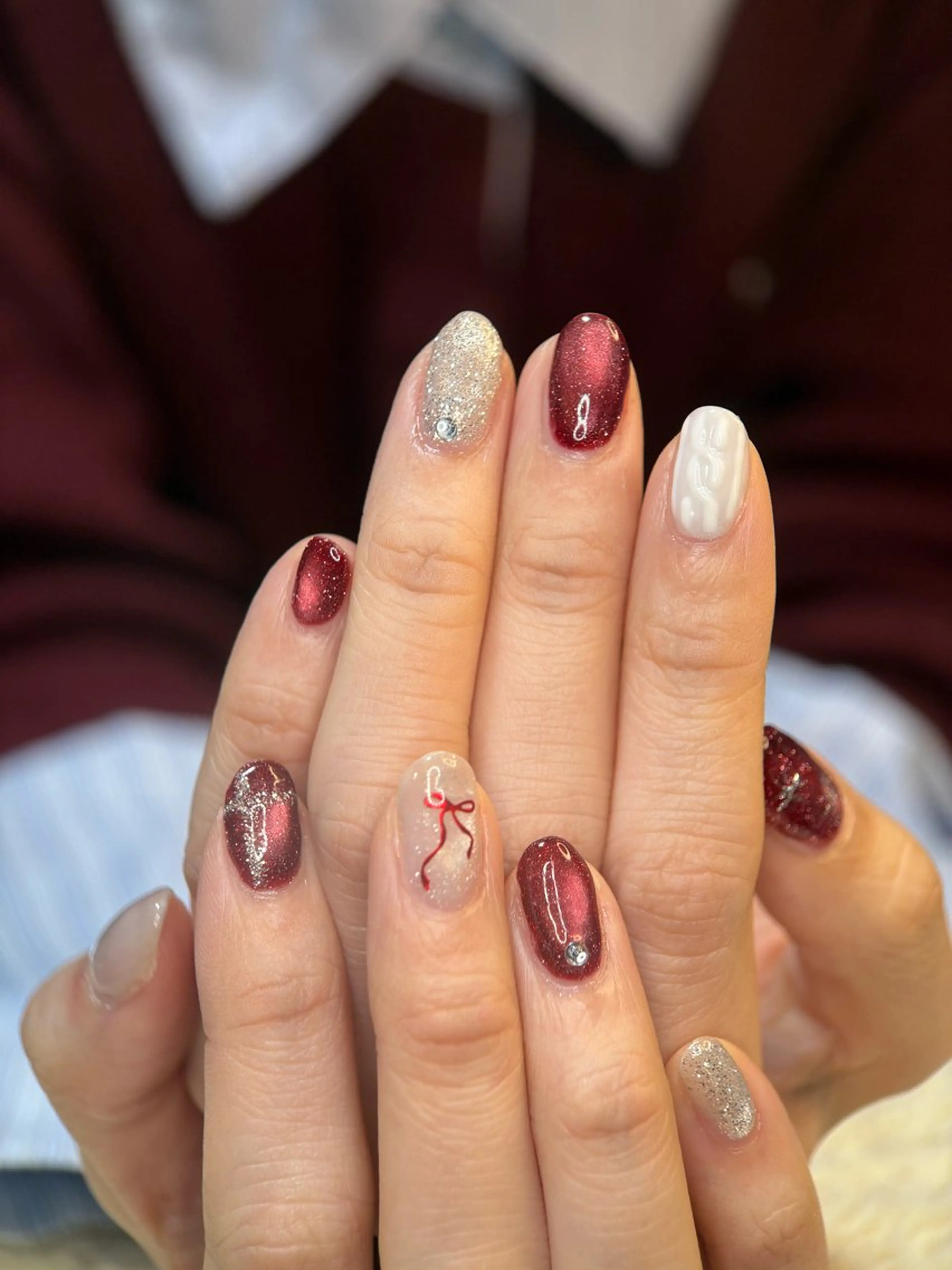 ネイル リボン 冬ネイル クリスマス moeko nailのネイルデザイン