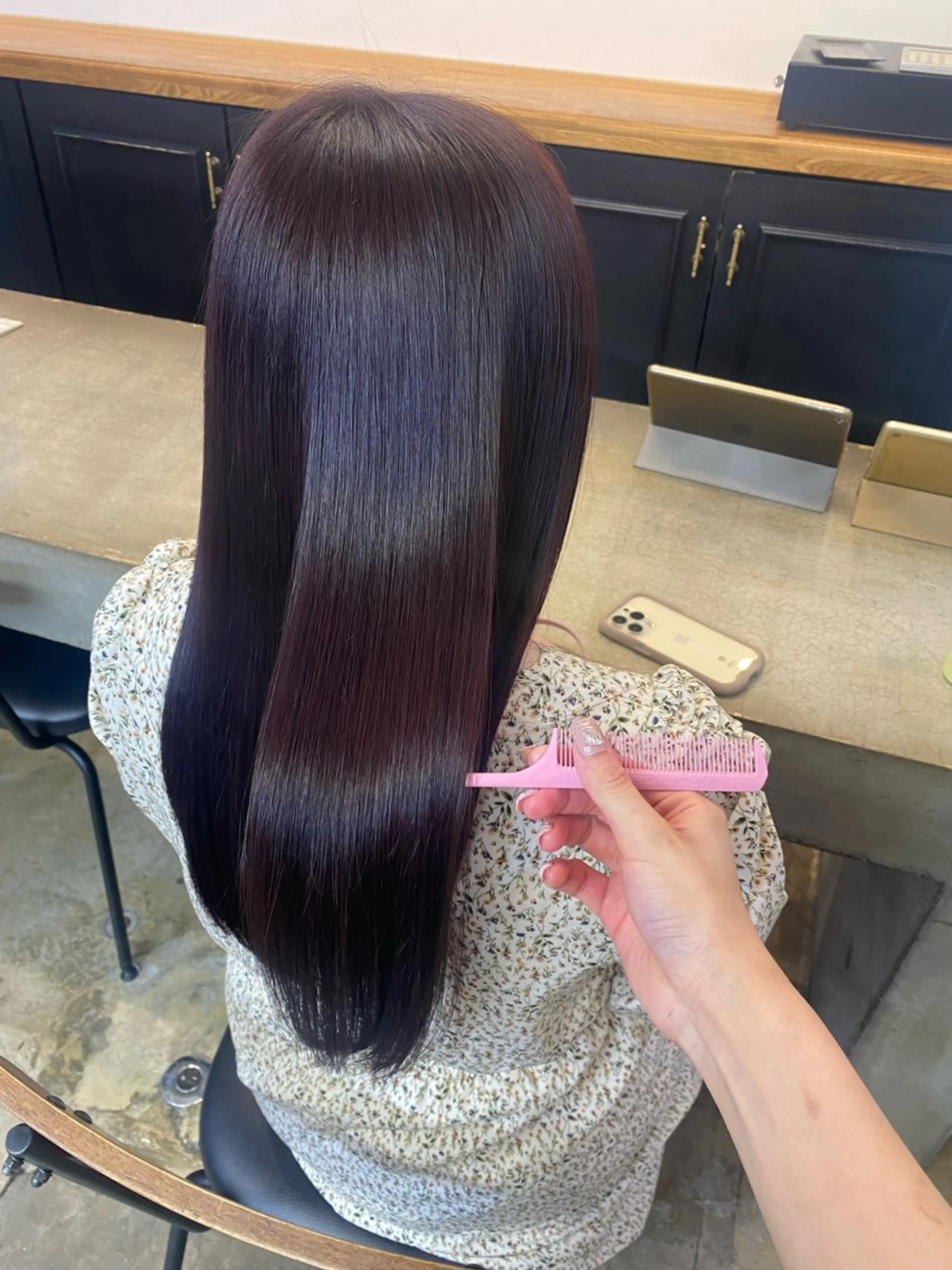 ロング カラー 縮毛矯正 トリートメント 韓国風レイヤーカット 🍒サンジキ アカリのヘアスタイル