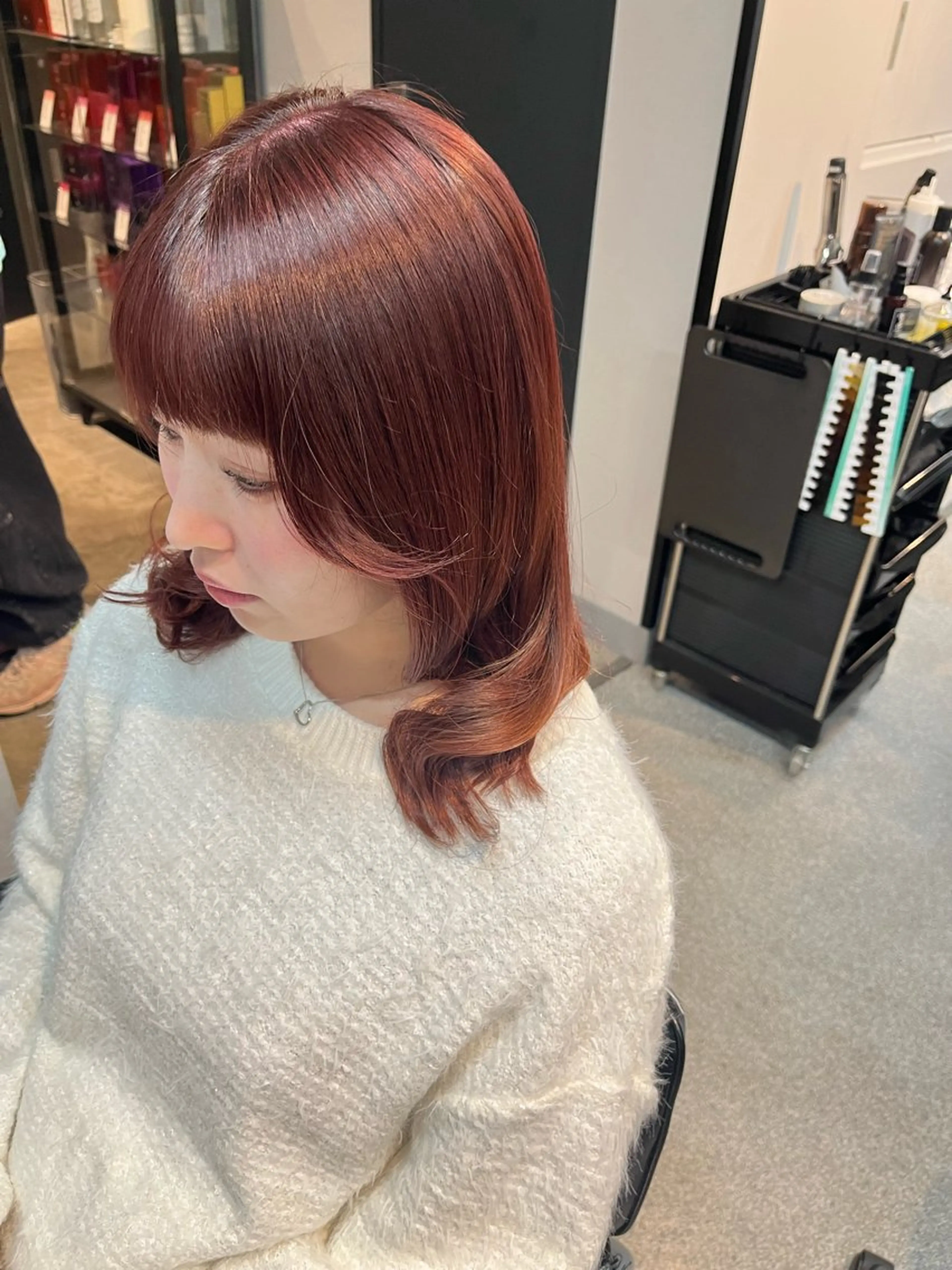 ミディアム ピンクブラウン 濱川響太レディース カットモデルのヘアスタイル