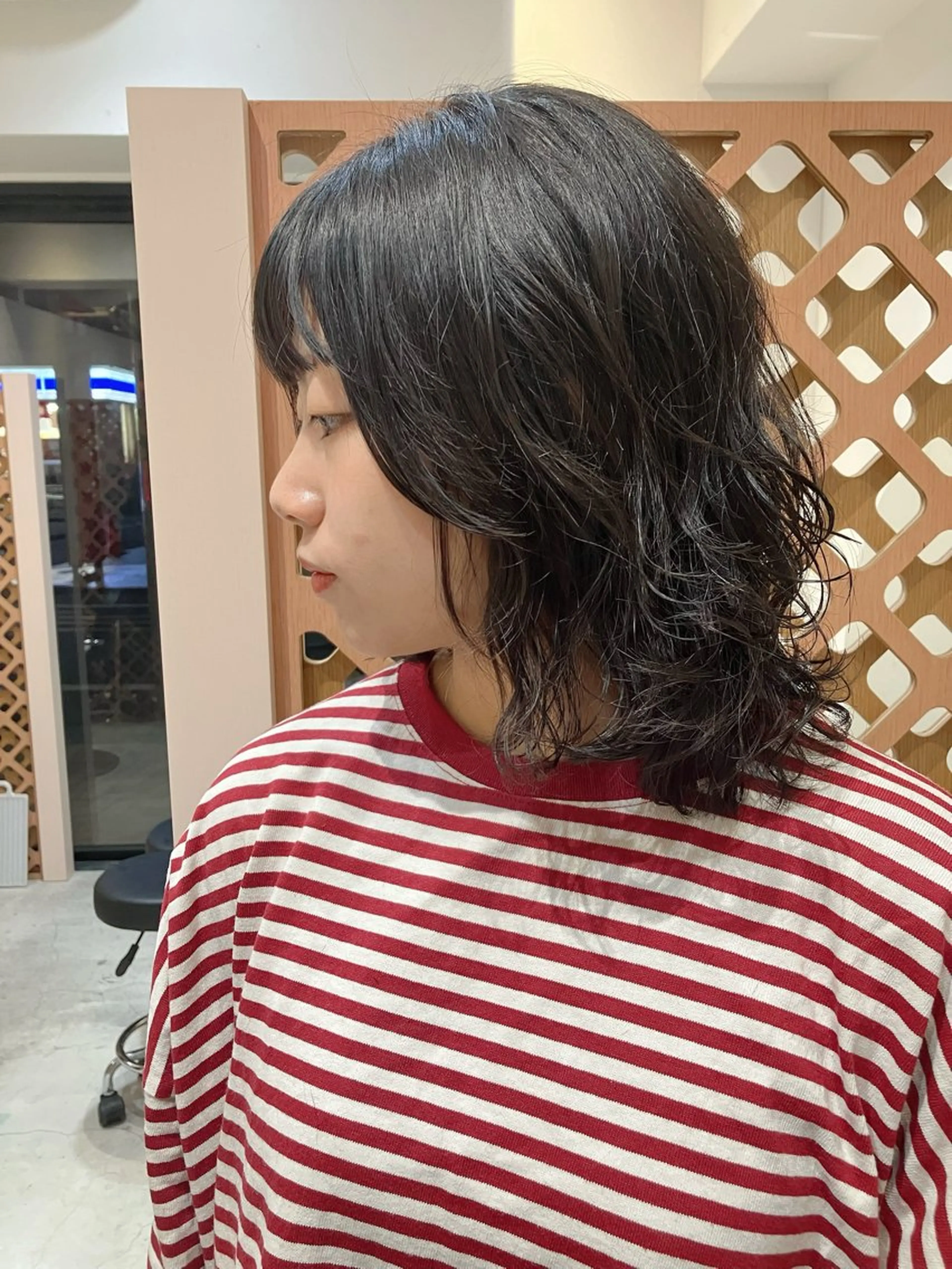 ミディアム パーマ ミディアムパーマ ボブ ニュアンスパーマ カット パーマ 川間 将彦のヘアスタイル