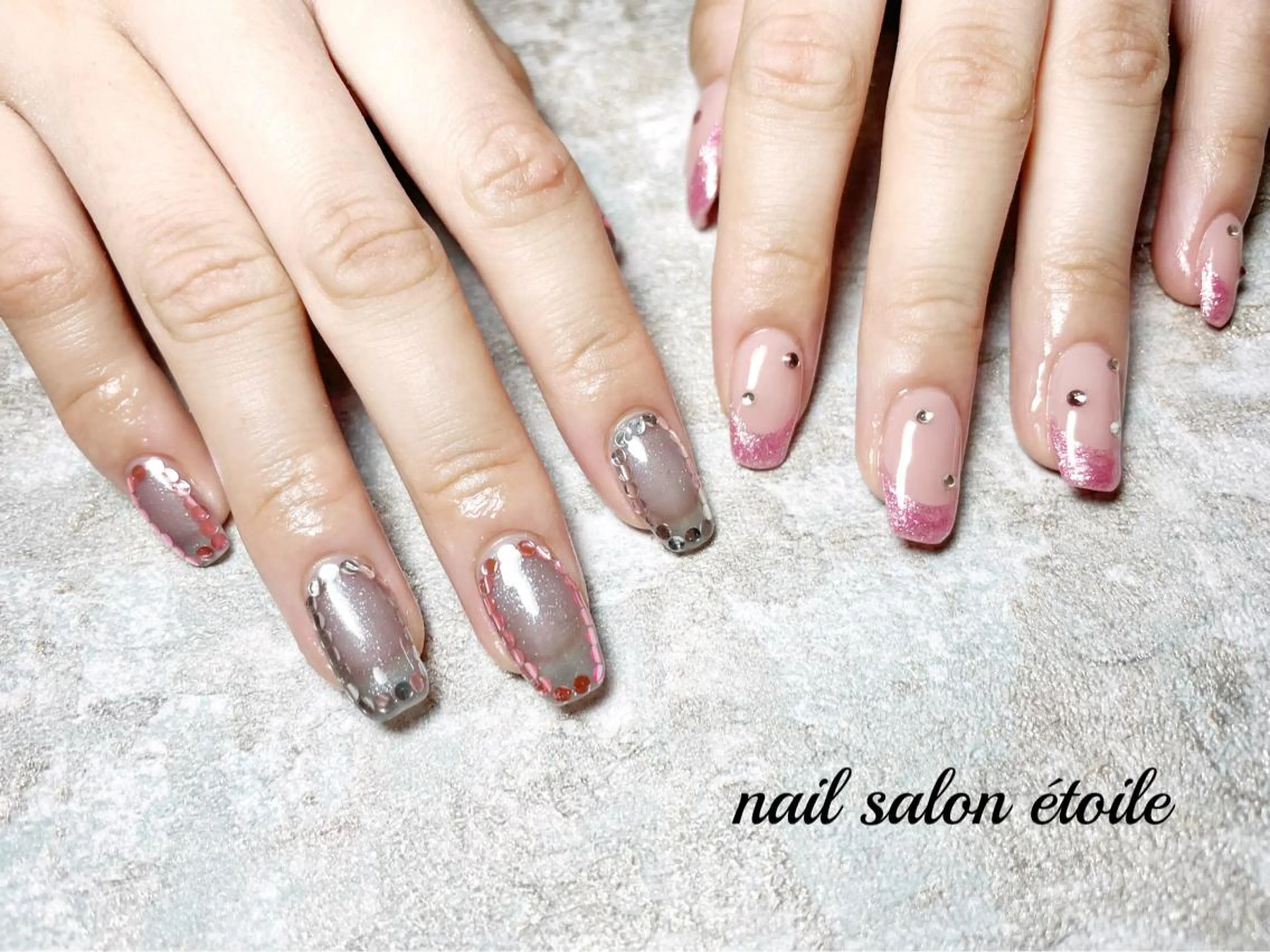 ネイル アートネイル フレンチネイル ジェルネイル ラメ(グリッター) ピンク ハンドネイル nail salon étoileのネイルデザイン