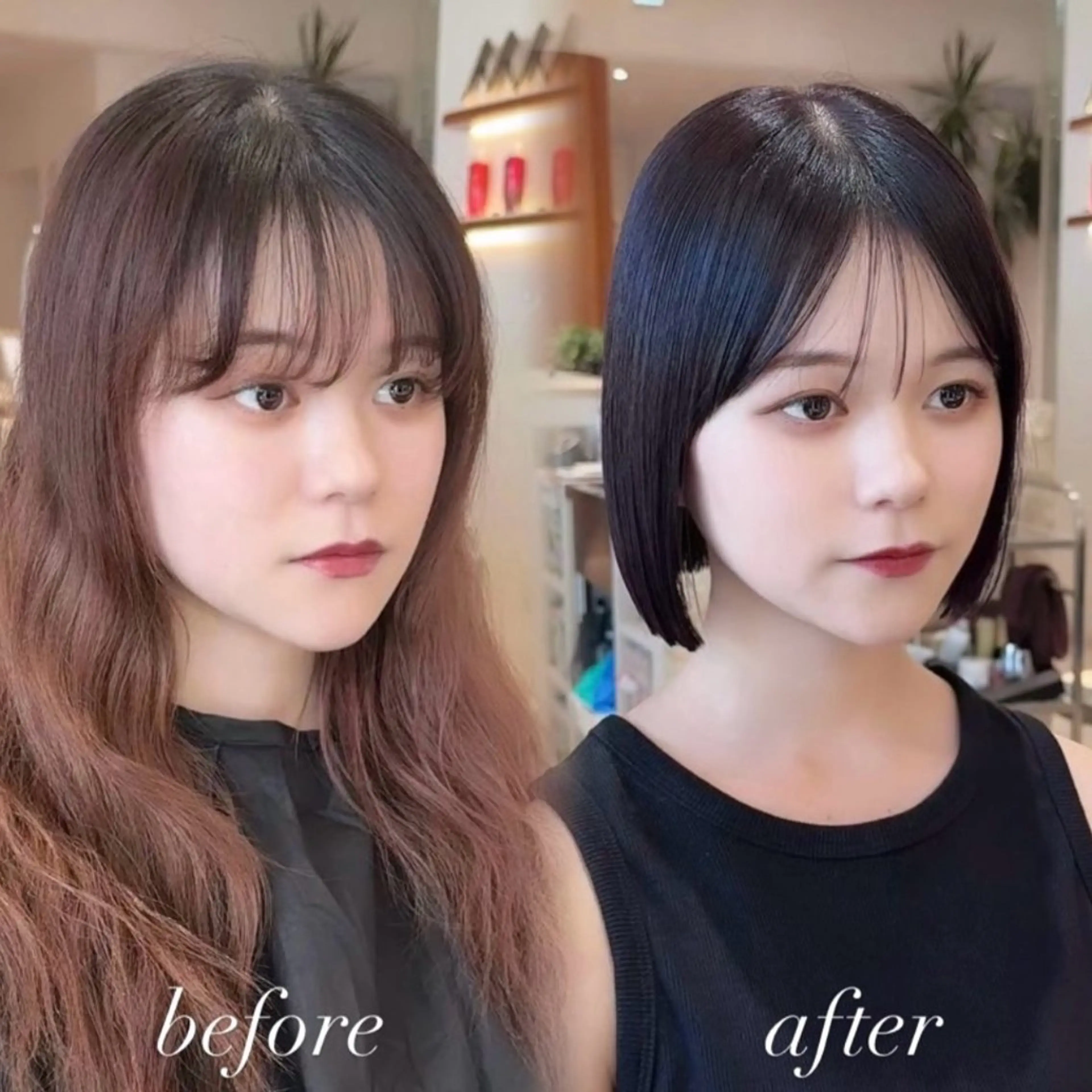 ミディアム カラー 切りっぱなしボブ ボブレイヤー ボブ くびれヘア 韓国風ヘア カット ヘアカラー トリートメント 田中航平/渋谷ボブ/ レイヤーボブのヘアスタイル