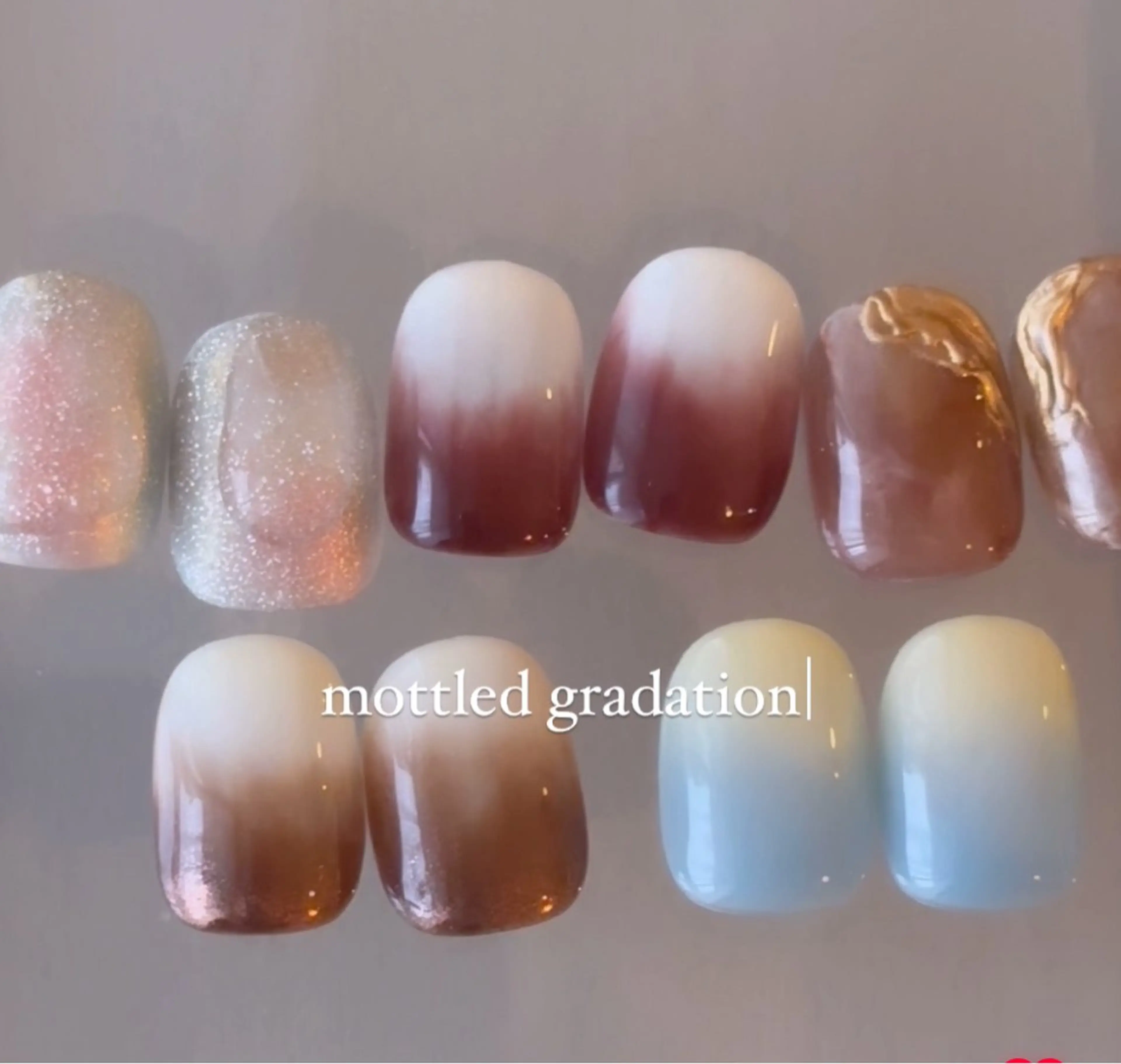 ネイル ブラウン 水色 ハンドネイル Elio所属・Elio 国泰寺のネイルデザイン