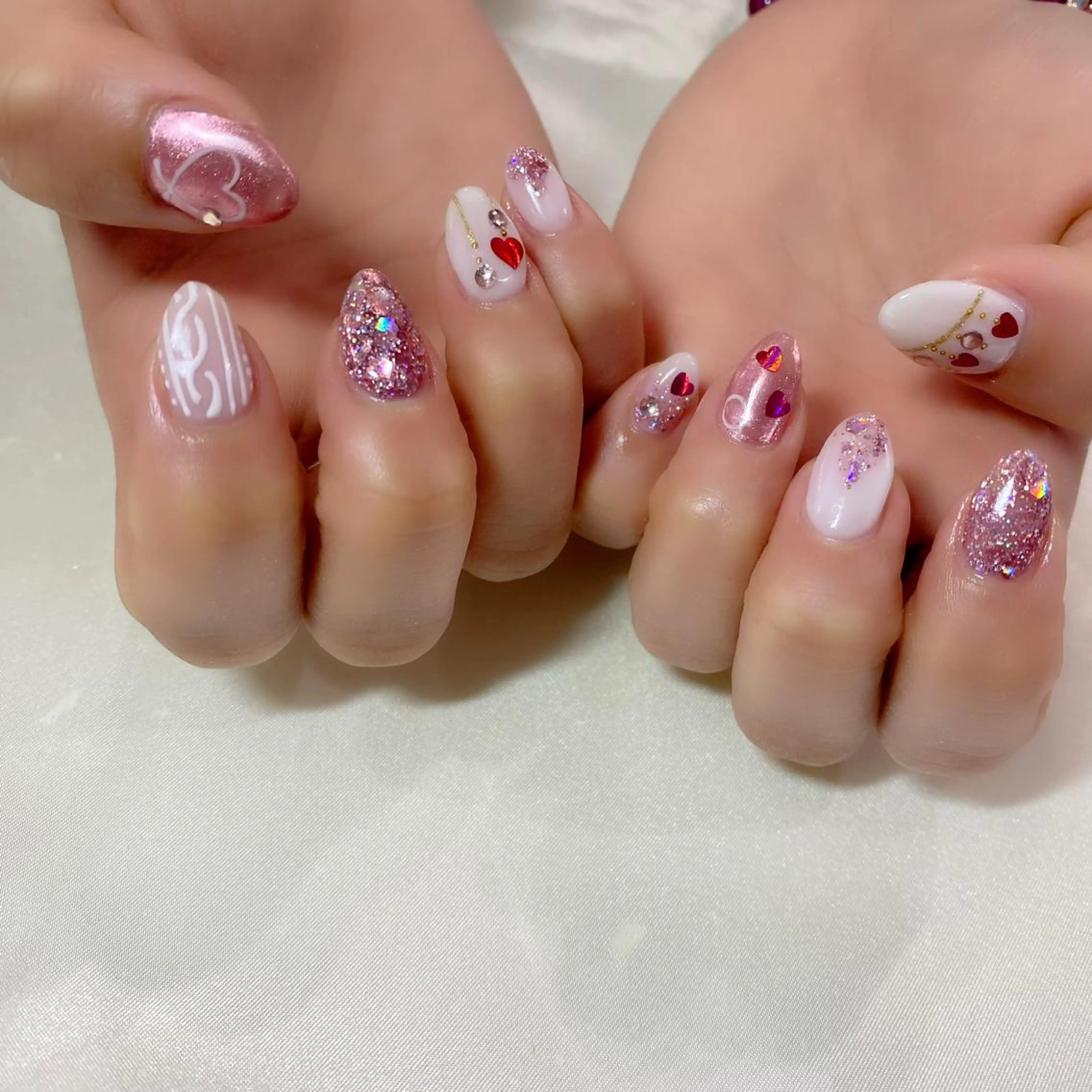 ネイル ハート ピンク バレンタイン 冬ネイル ハンドネイル Salon Ｋのネイルデザイン