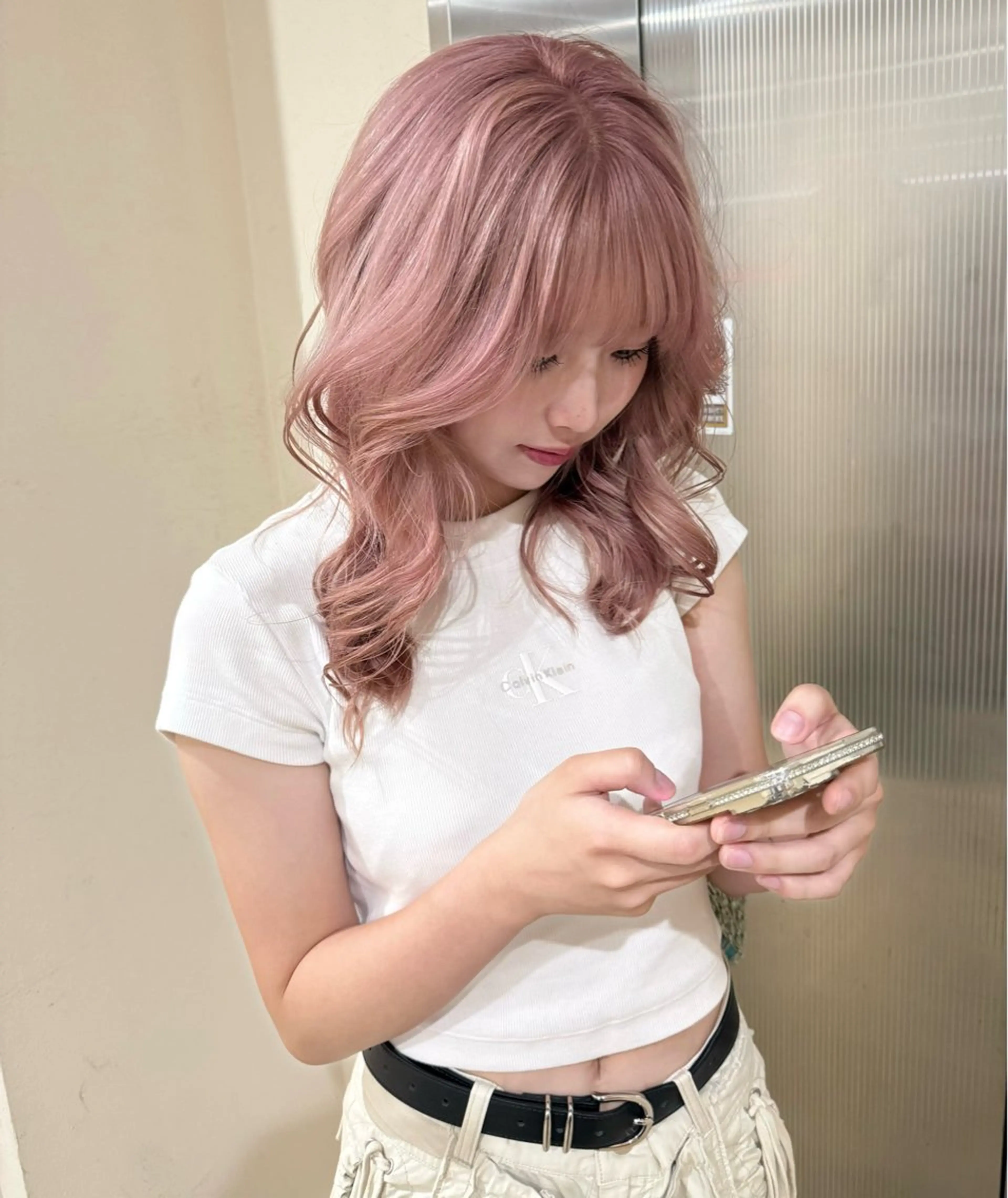 ミディアム カット ヘアカラー トリートメント ブリーチ/ハイトーン 心斎橋/honokaのヘアスタイル