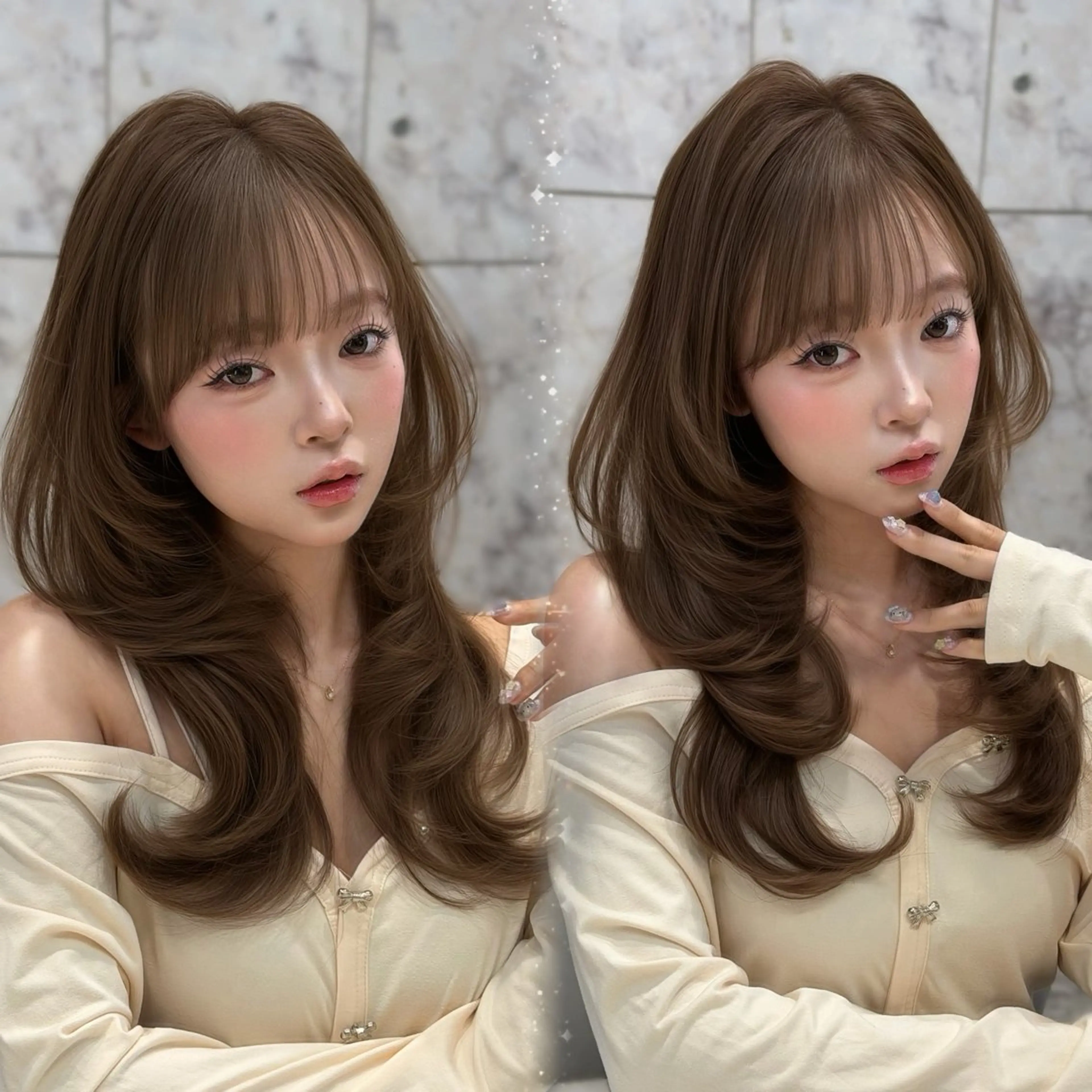セミロング カラー 顔周りカット 韓国風ヘア レイヤーカット カット ヘアカラー トリートメント 新宿/韓国風レイヤー 髪質改善/渋谷直樹のヘアスタイル