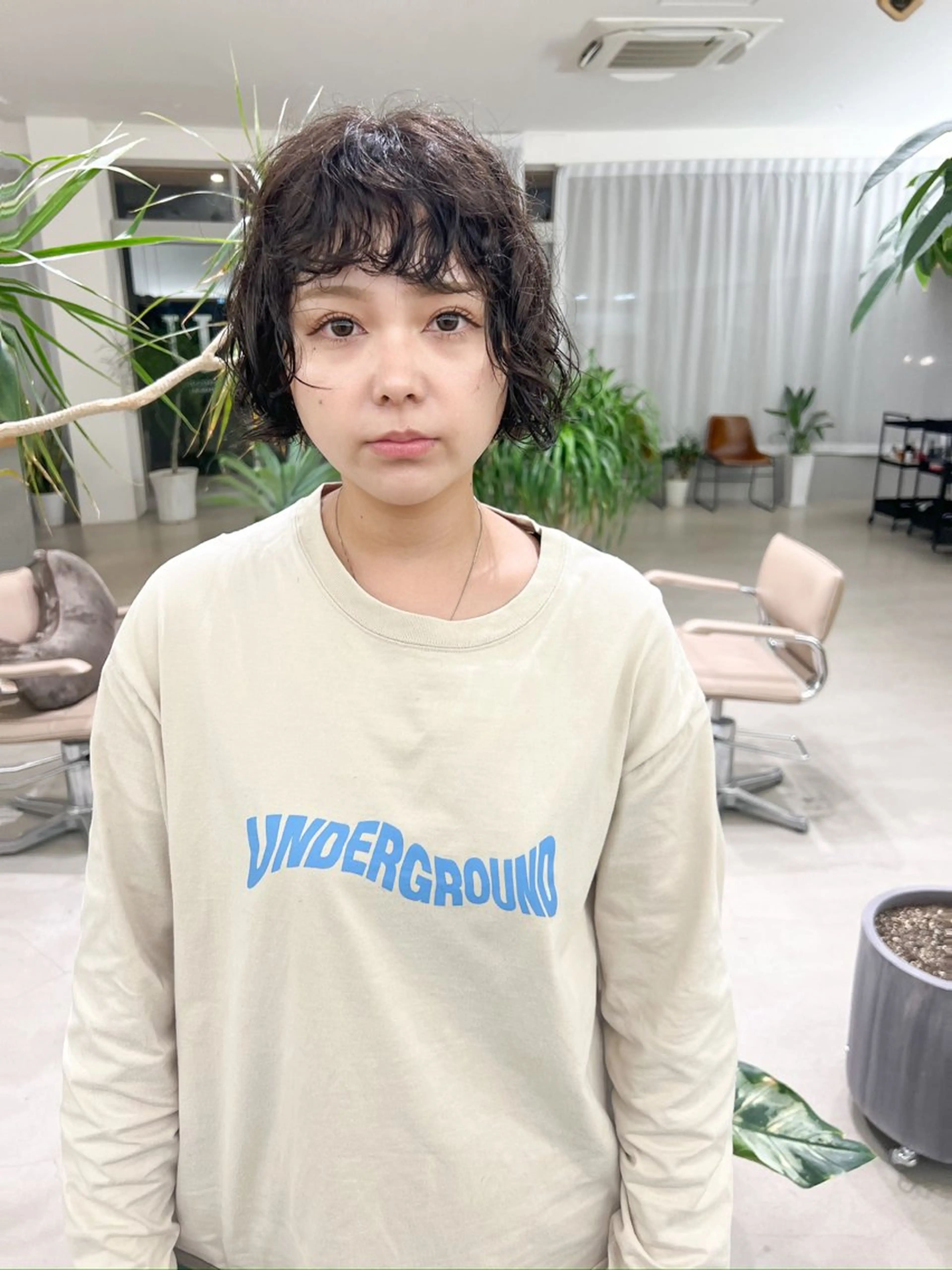 ショート ボブ オン眉 カット パーマ つくばUtooe's 副店長　寺沢颯のヘアスタイル