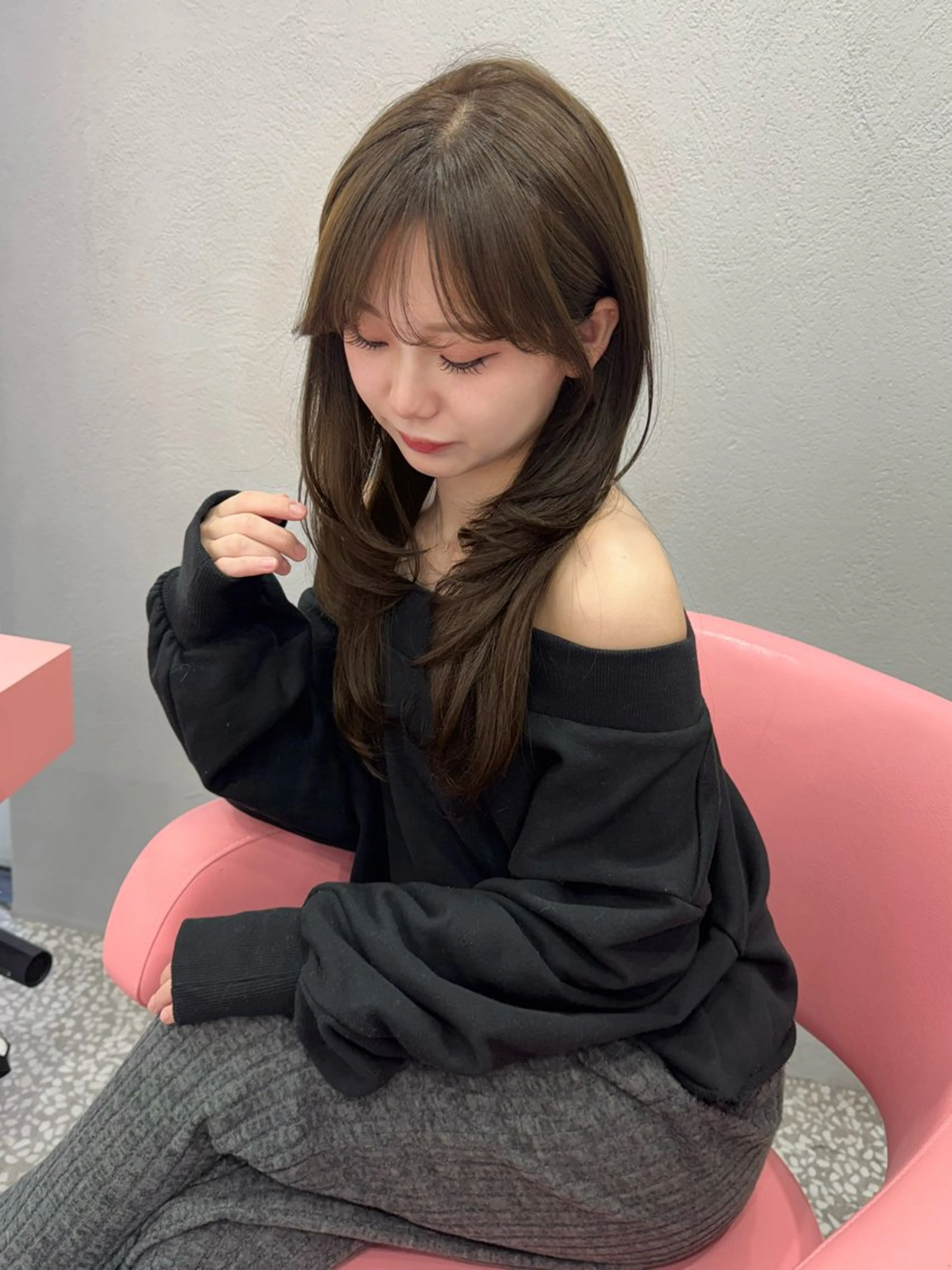 ロング 顔まわりレイヤー 顔周りカット 髪質改善 韓国風ヘア レイヤーカット カット ヘアカラー トリートメント 顔周り/透明感カラー REINA𓍯のヘアスタイル