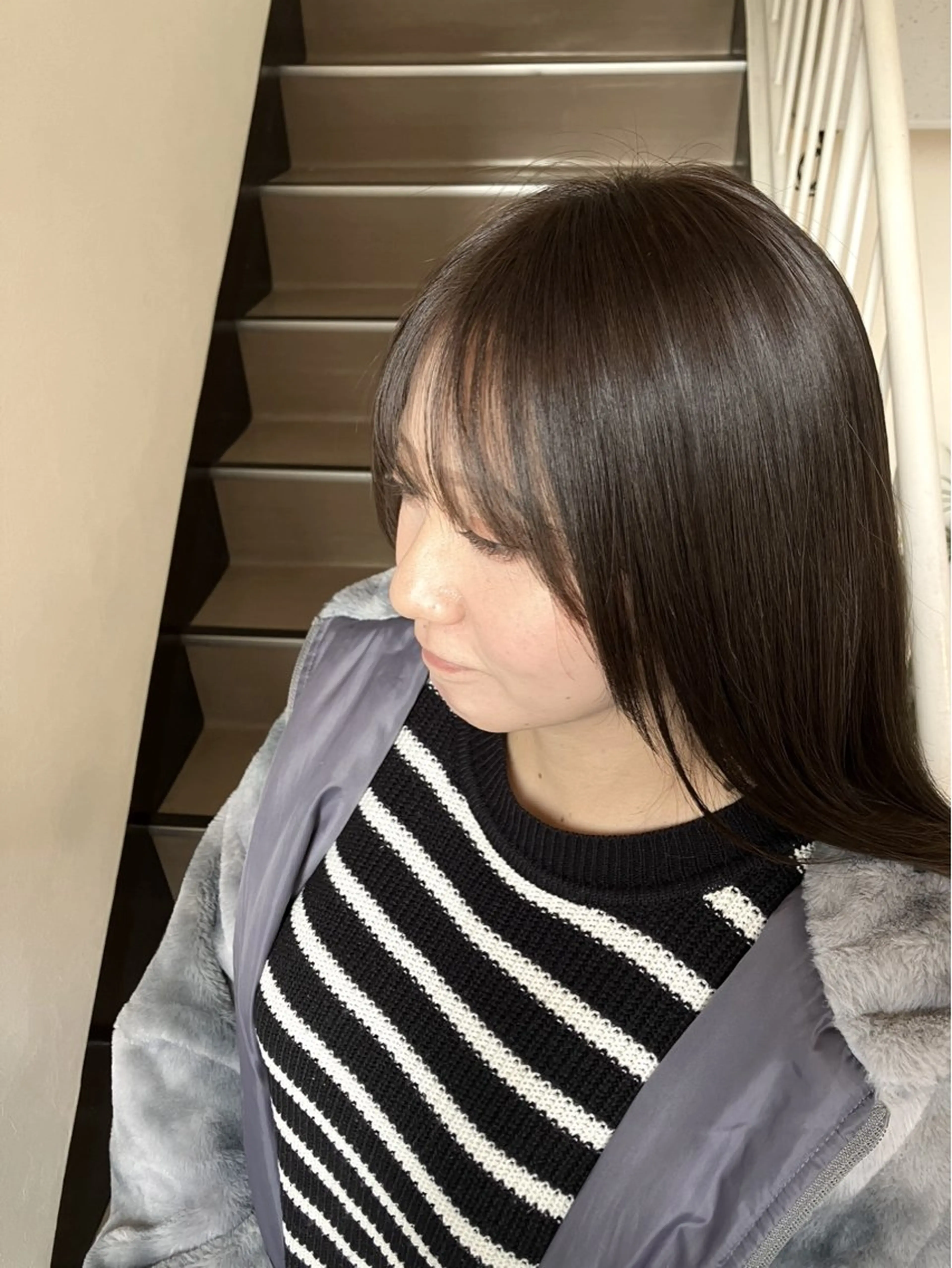 セミロング 顔周りカット 阿部 雲母のヘアスタイル