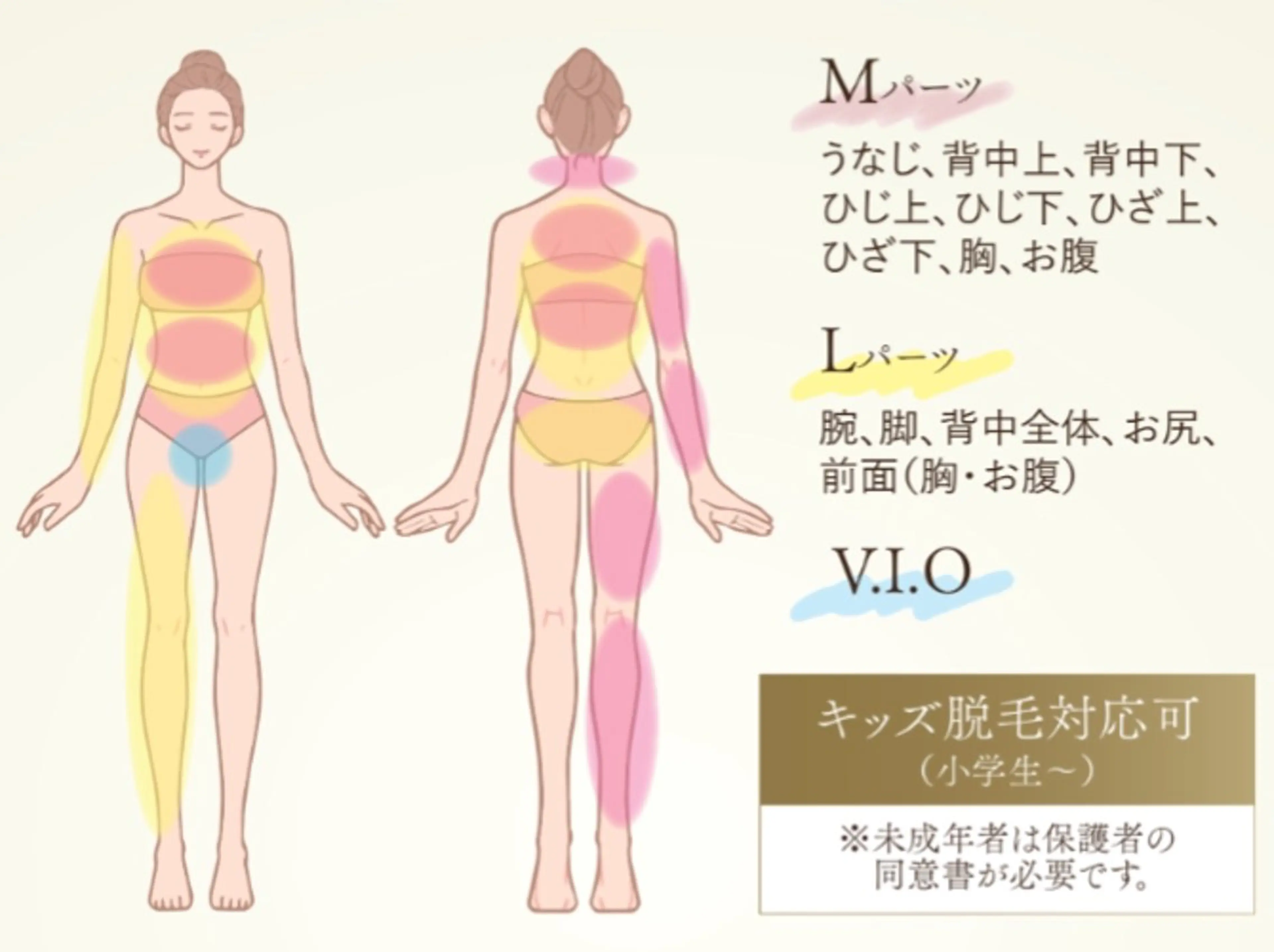 セレクト脱毛Mパーツ(4箇所)orLパーツ(2箇所)orV.I.Oor顔(クレンジング洗顔、パック付)の写真
