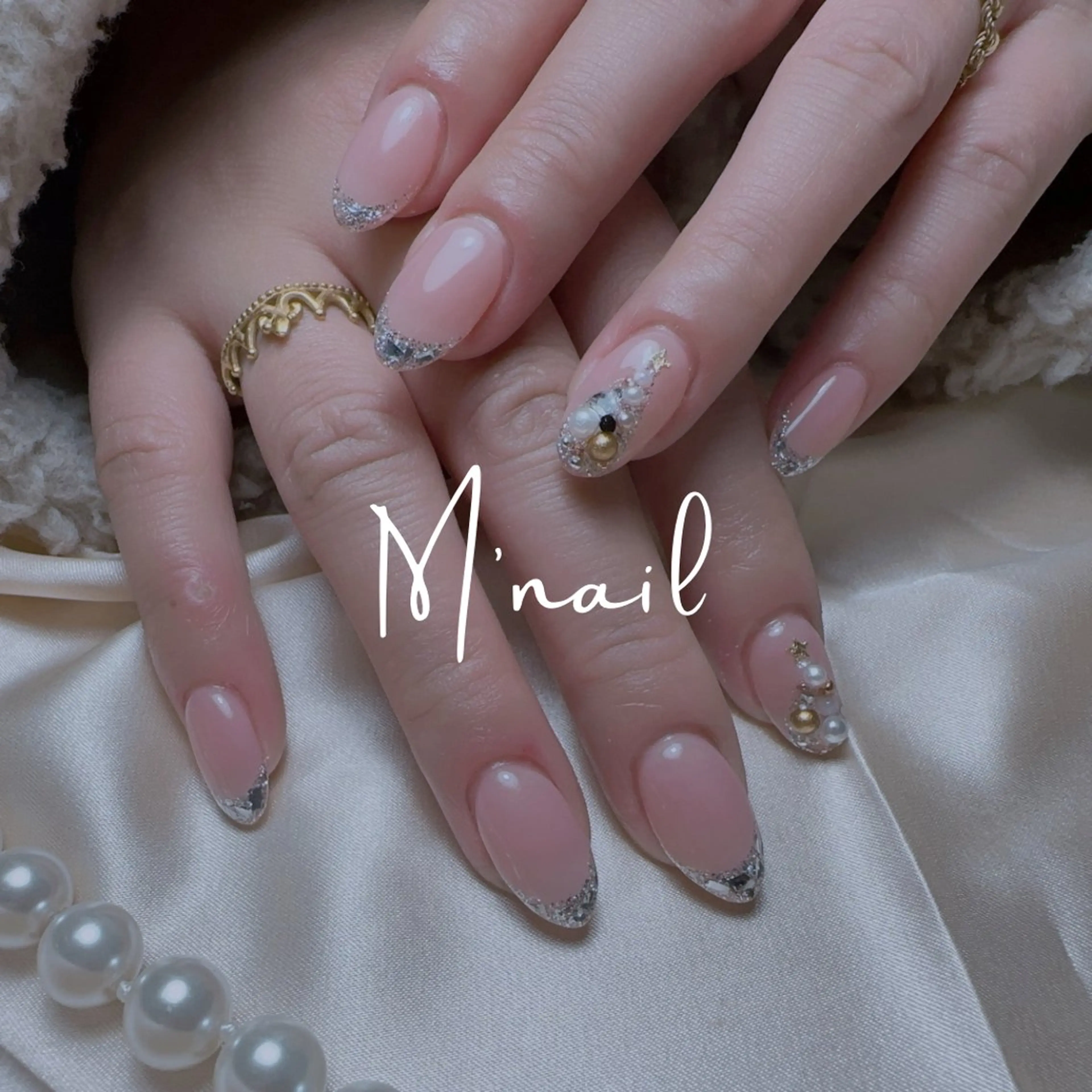 ネイル アートネイル フレンチネイル ガラスフレンチ ハンドネイル M' nailのネイルデザイン