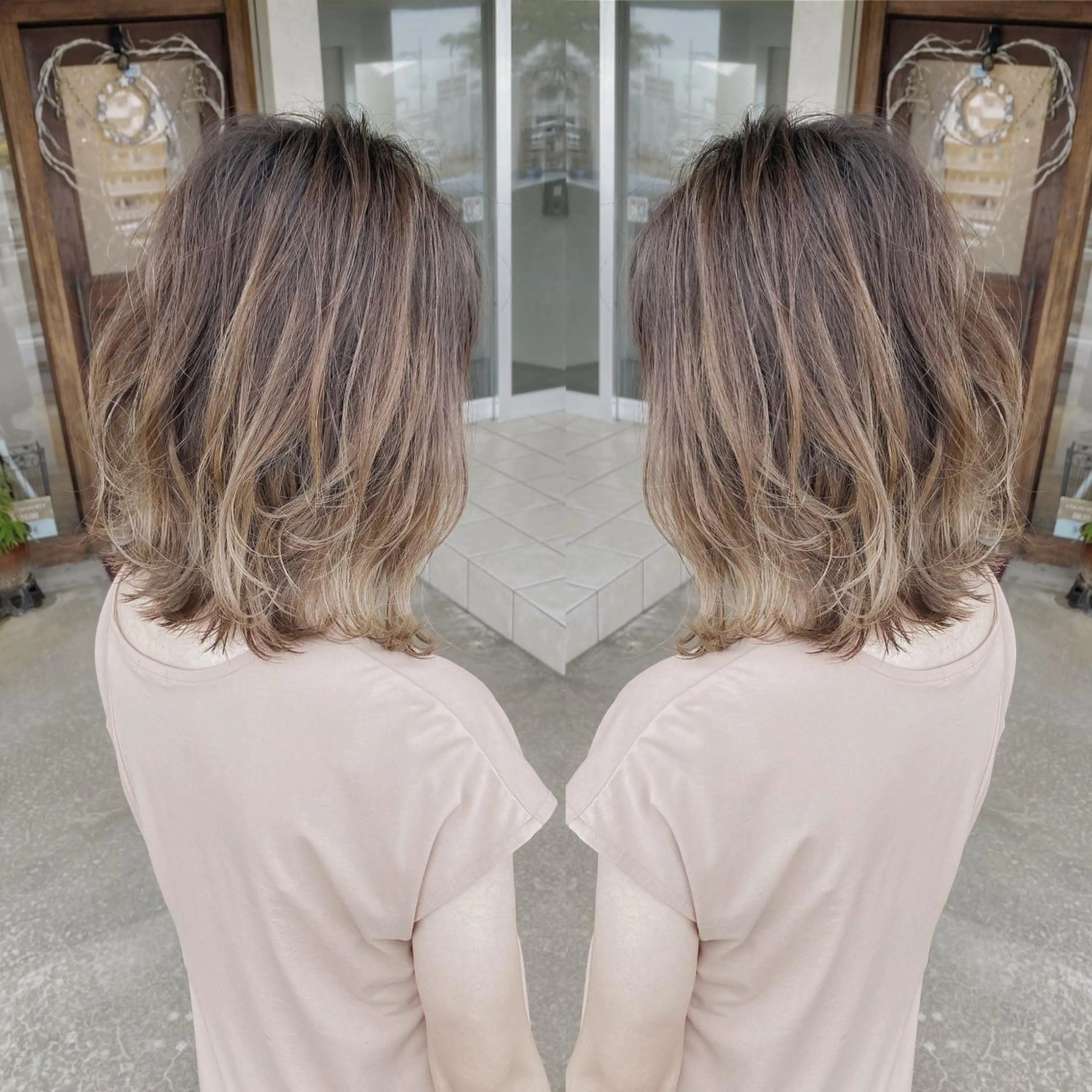 ミディアム カラー バレイヤージュ レイヤーカット カット ヘアカラー grand juteのヘアスタイル