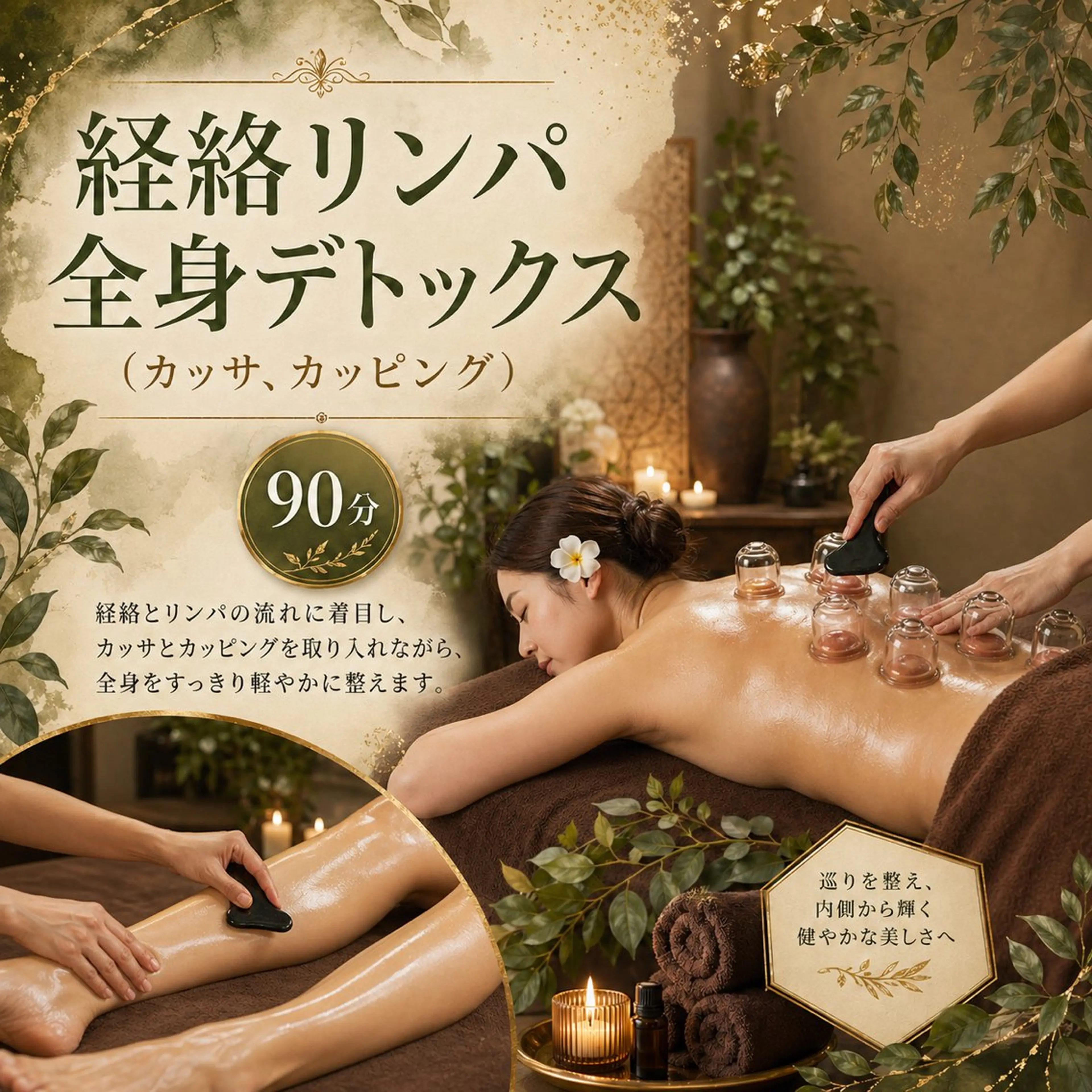 経絡リンパ全身デトックス（カッサ、カッピング付き）90分の写真