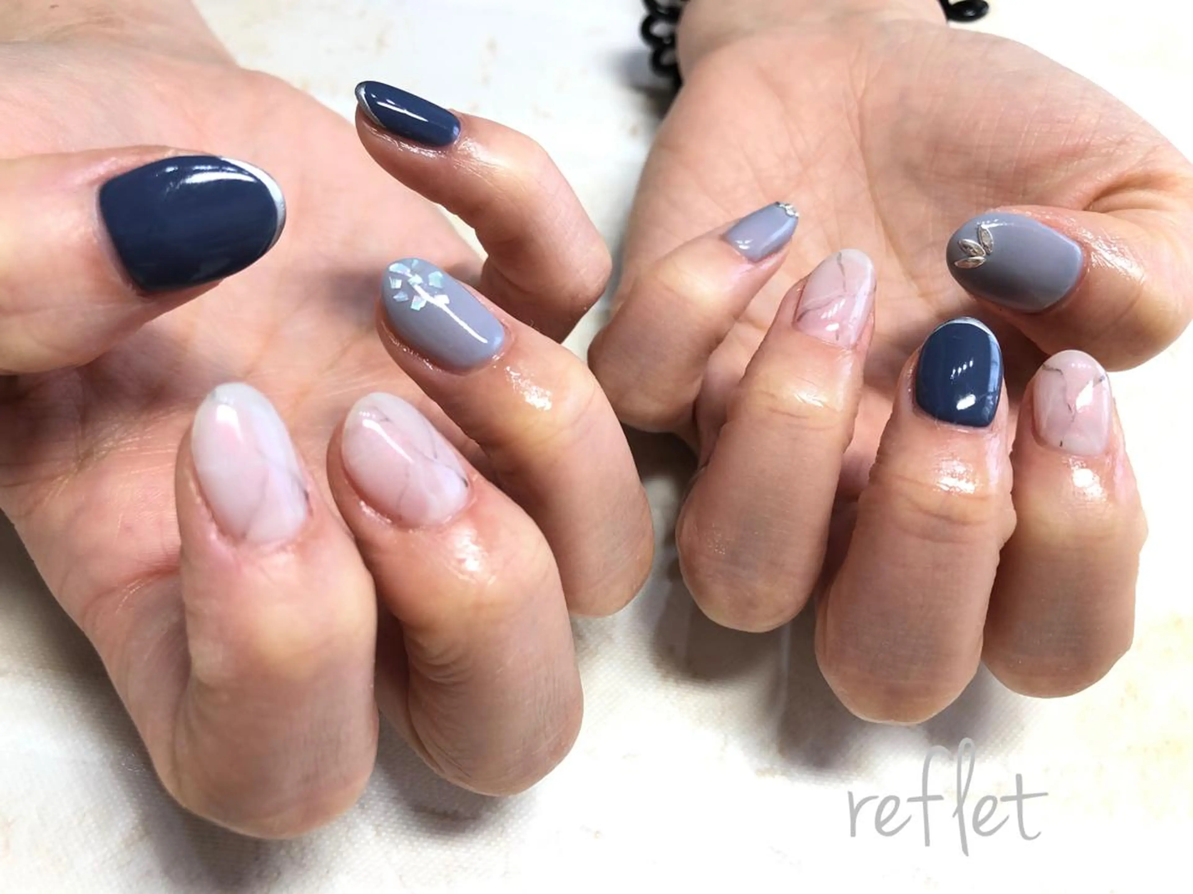 ネイル フレンチネイル 大理石ネイル(マーブル) ハンドネイル reflet nailのネイルデザイン
