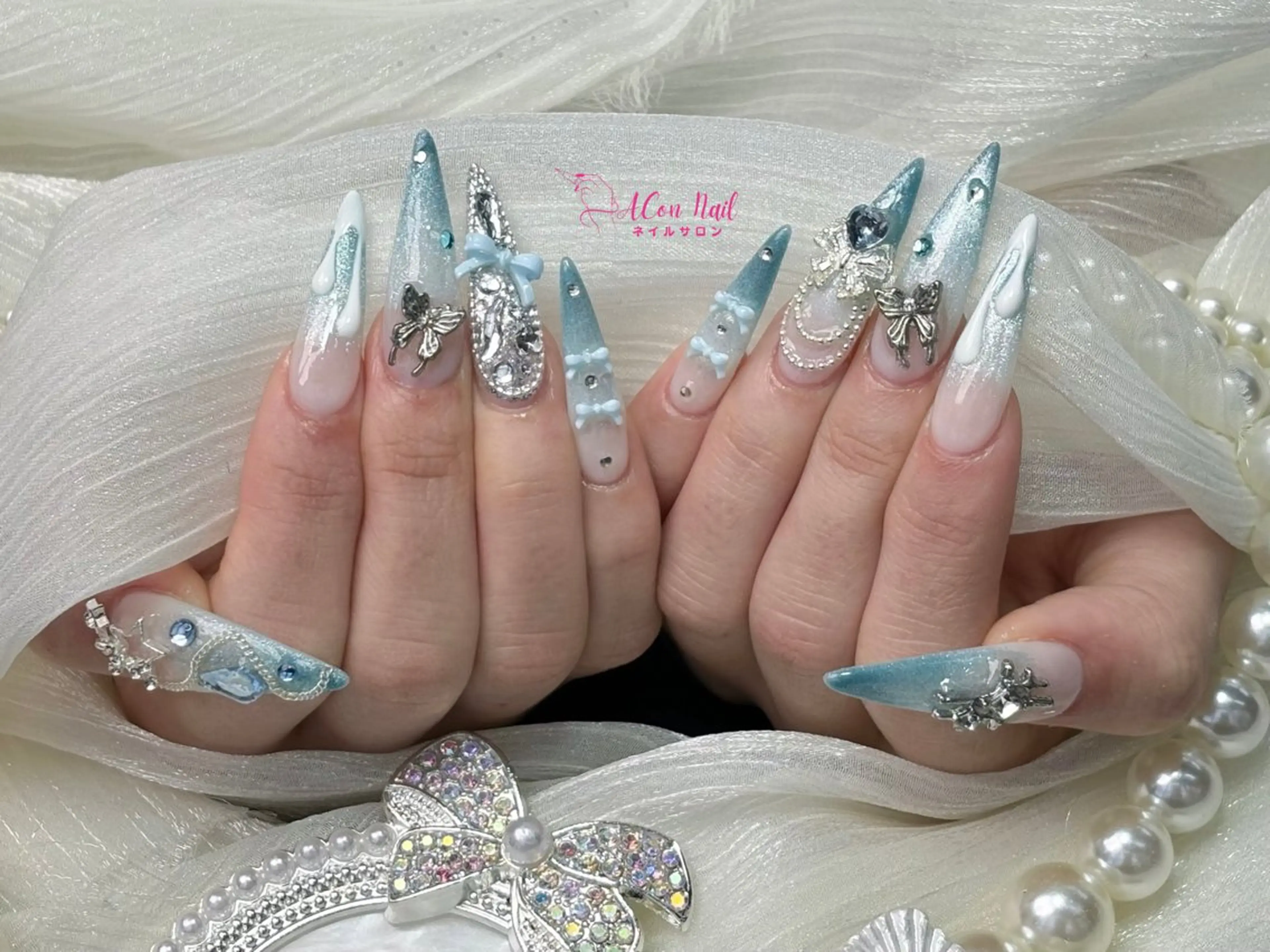 ネイル 桜ネイル 長さ出し フラワーネイル フレンチネイル ジェルネイル ハンドネイル ACon NailSalonのネイルデザイン
