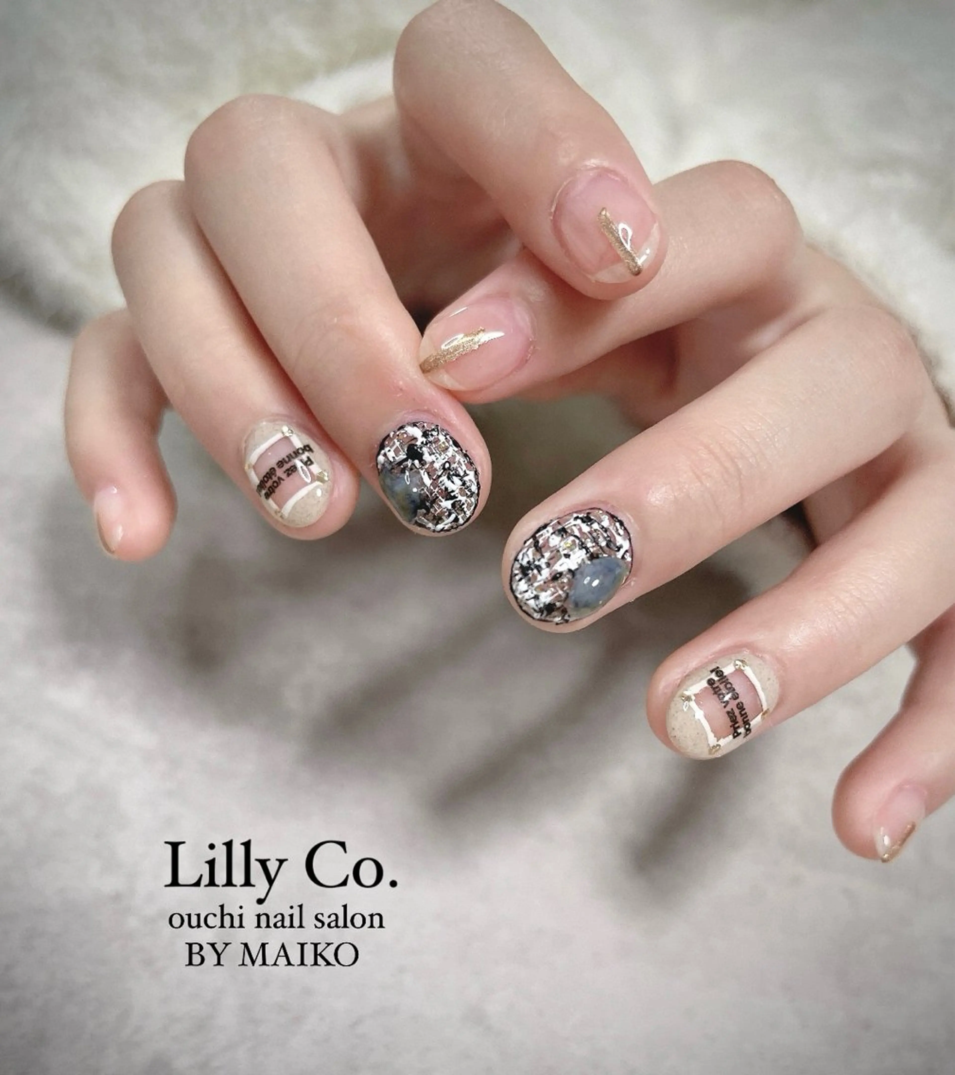 ネイル シンプルネイル ストーンネイル ツイードネイル ハンドネイル ハンドケア Lilly Co.のネイルデザイン