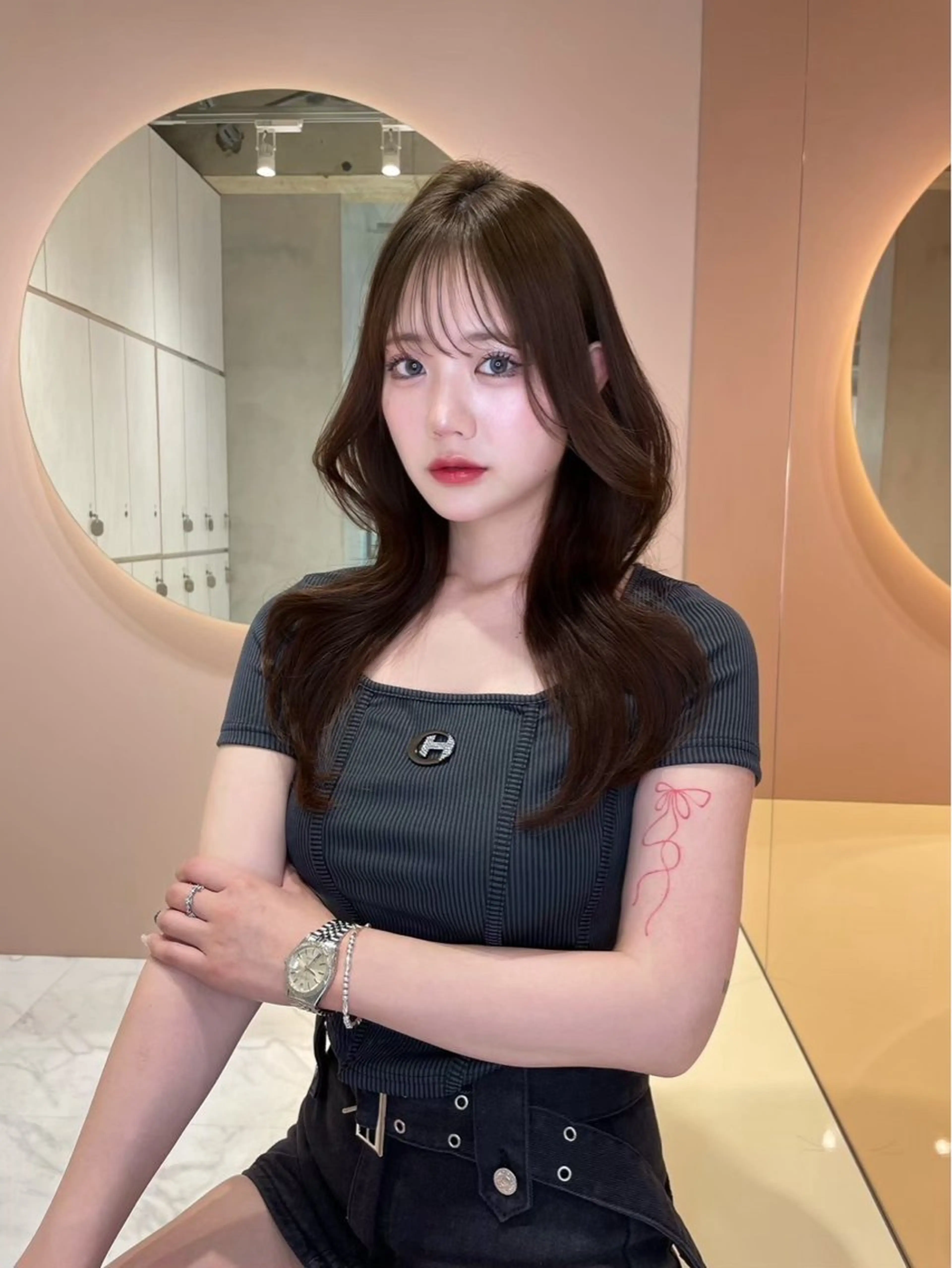 セミロング カラー 髪質改善/はるみ🌙 韓国レイヤーのヘアスタイル