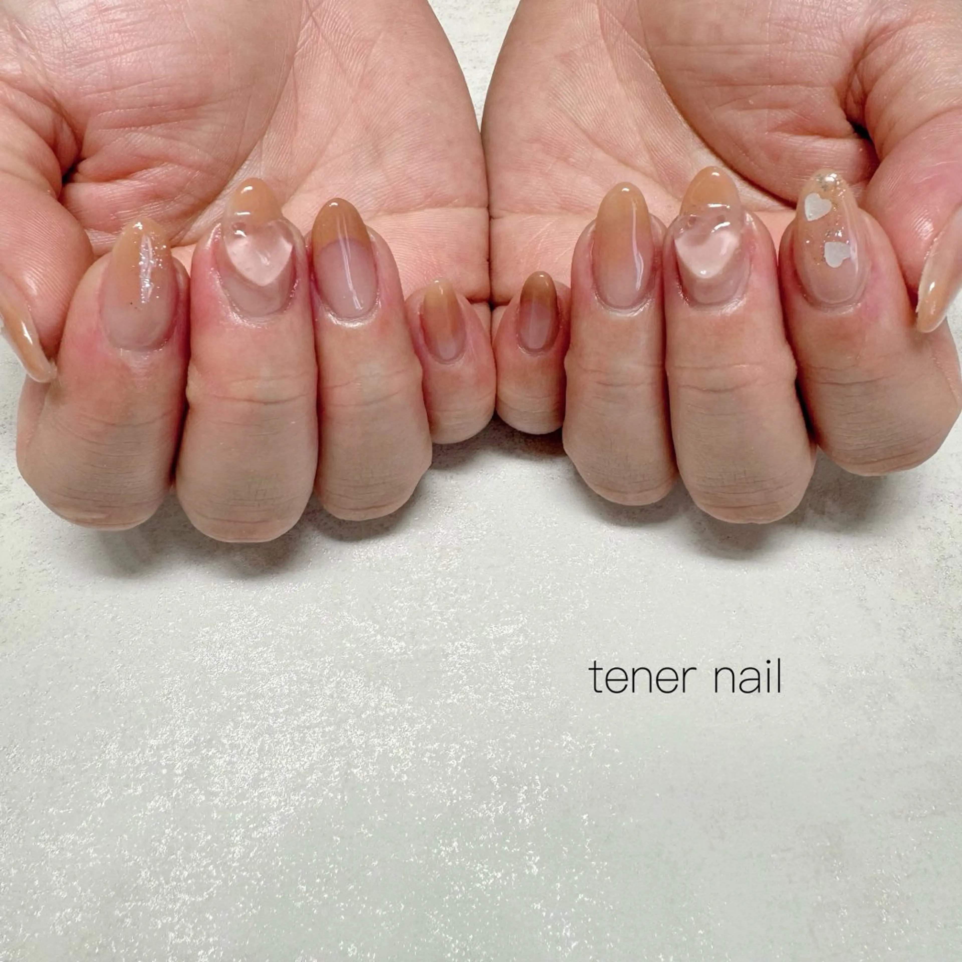 ネイル ハート オレンジ ぷっくりネイル ハンドネイル テネルネイル tener nailのネイルデザイン