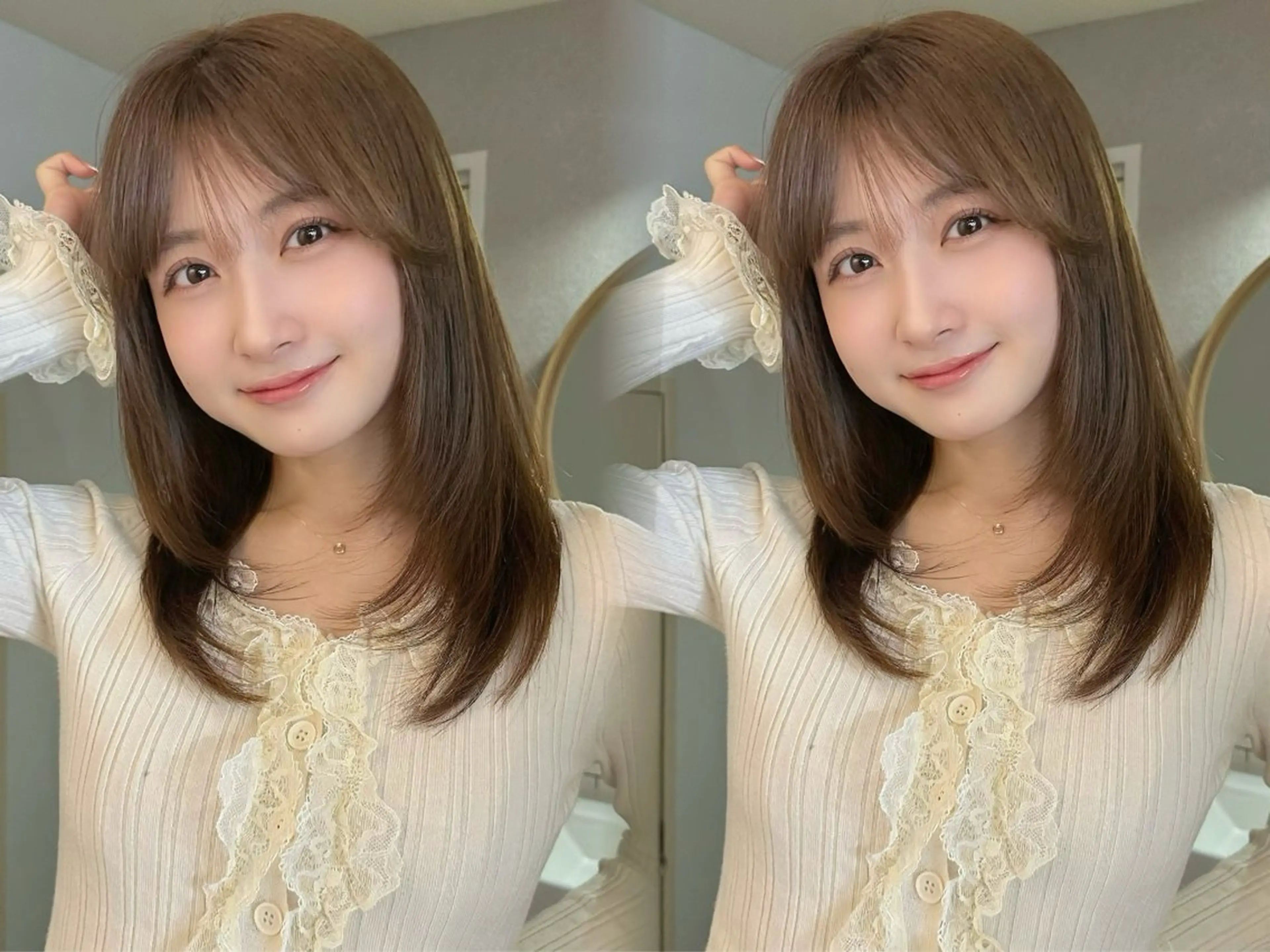 セミロング シースルーバング 小顔カット カット ヘアカラー MOE レイヤー/新宿三丁目のヘアスタイル