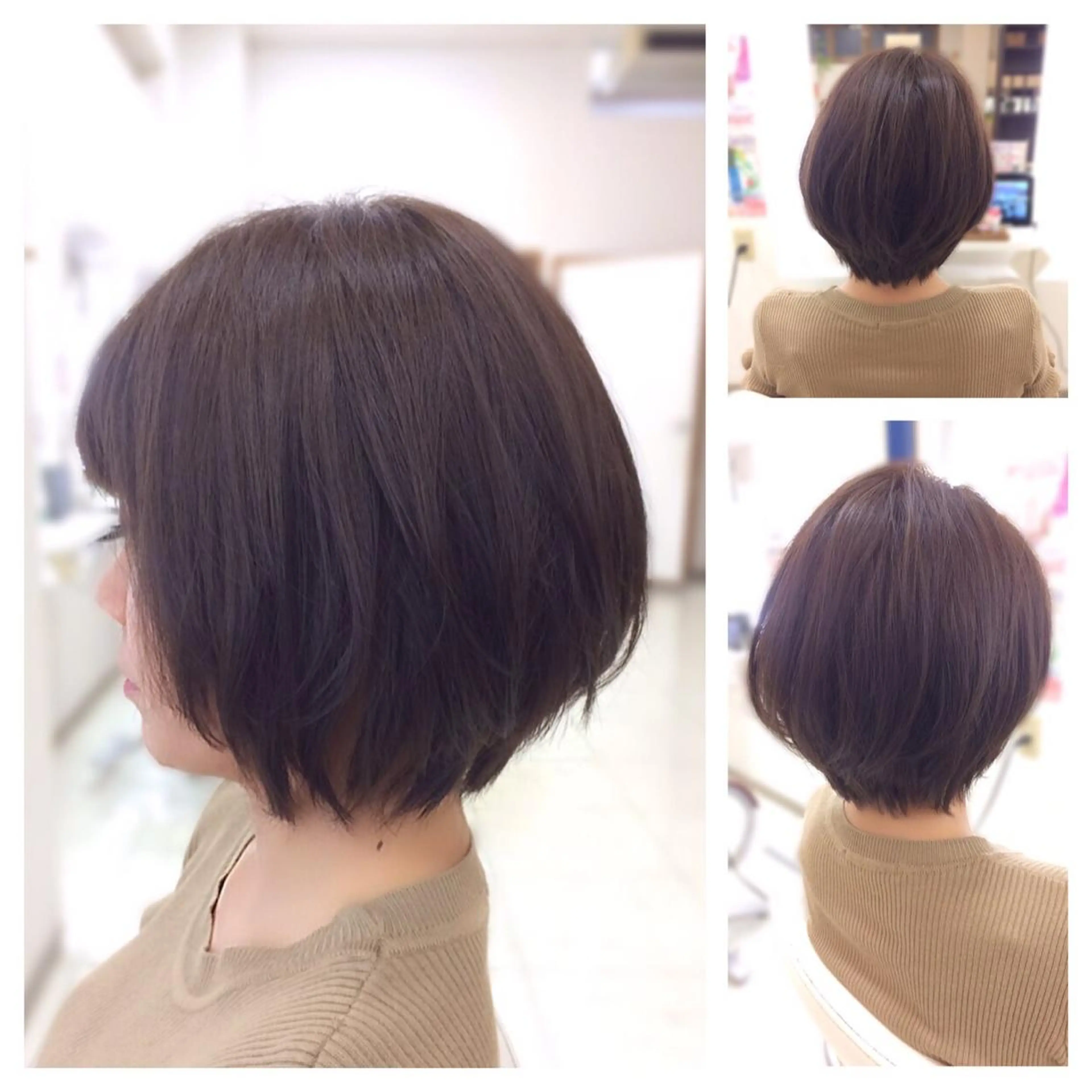 ミディアム カラー アッシュ ベージュカラー ボブ カット ヘアカラー トリートメント いけだ ゆうのヘアスタイル