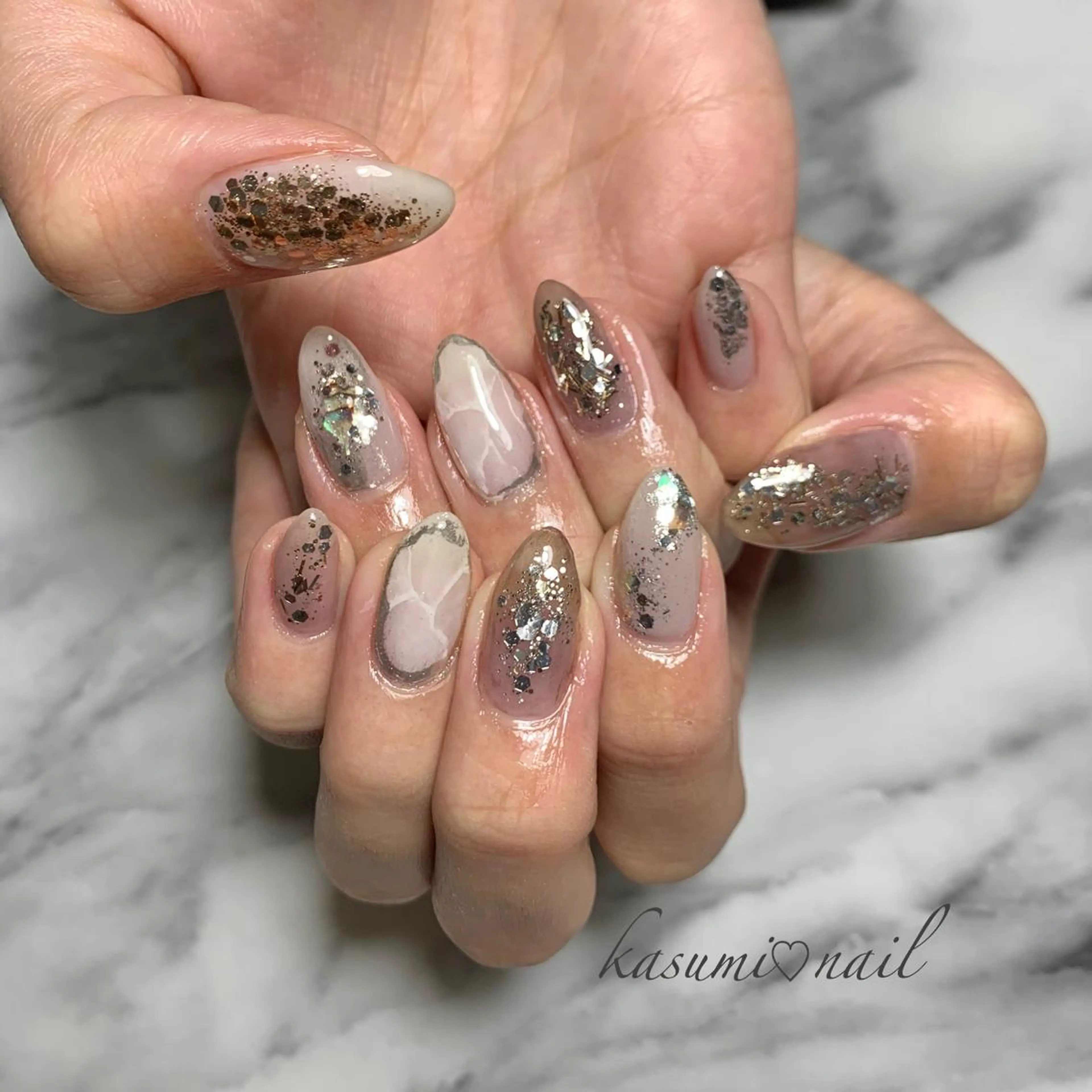 ネイル アートネイル フットネイル 大理石ネイル(マーブル) ミラーネイル ニュアンスネイル KASUMI♡ Nailのネイルデザイン