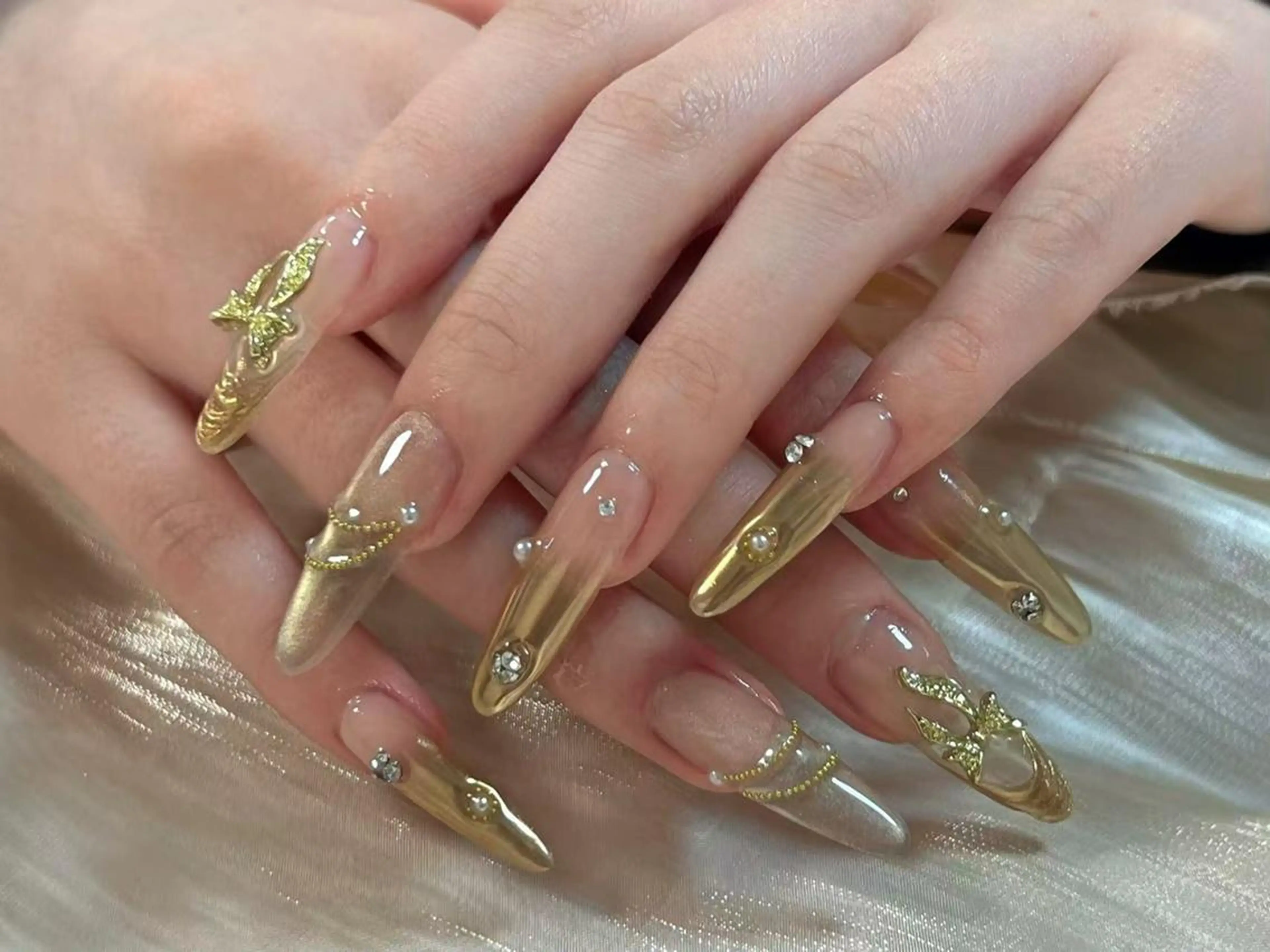 ネイル 長さ出し フレンチネイル ジェルネイル ガラスフレンチ 韓国ネイル MoriseNail Jr研修💜はるかのネイルデザイン