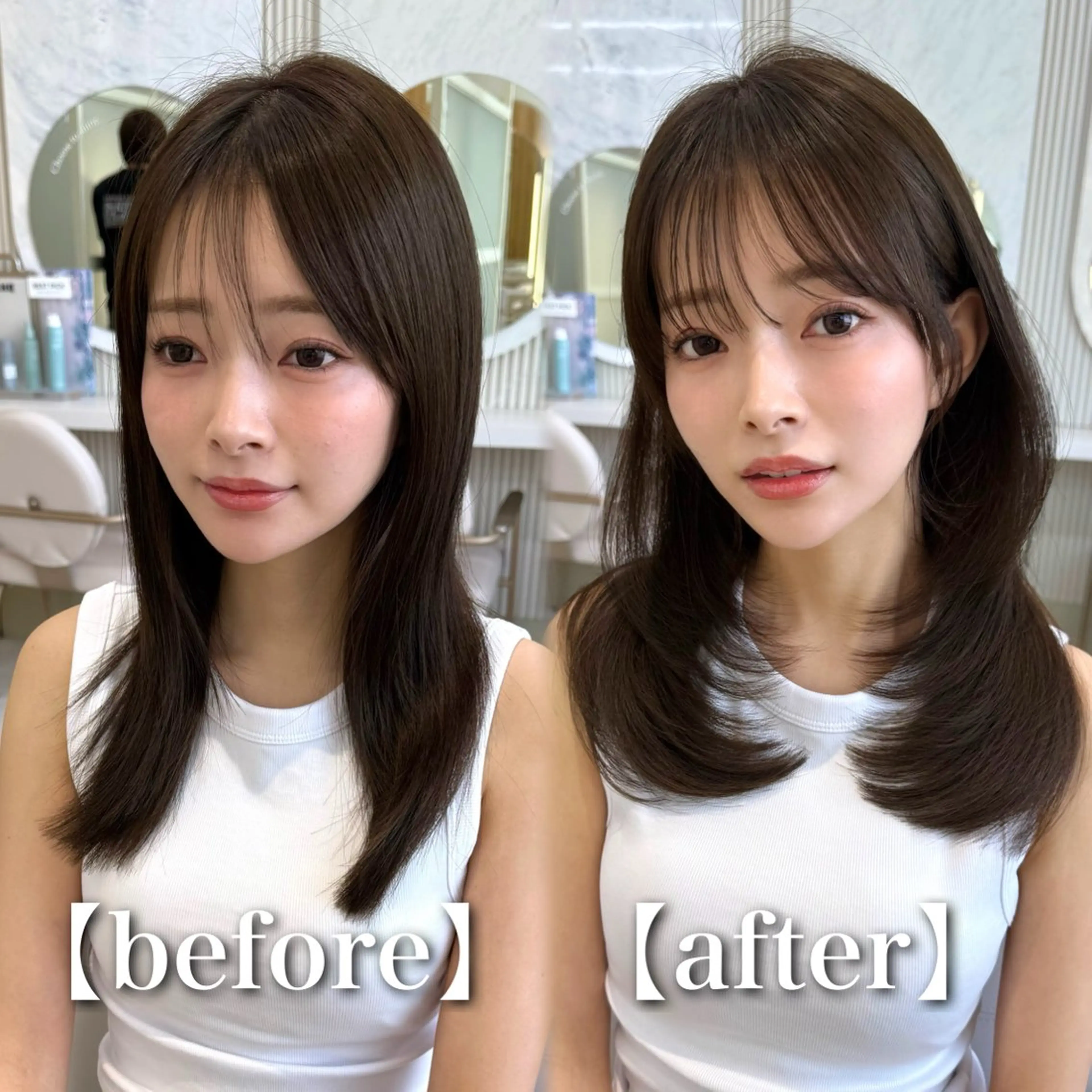セミロング カラー 似合わせレイヤー/ 透明感カラーのヘアスタイル