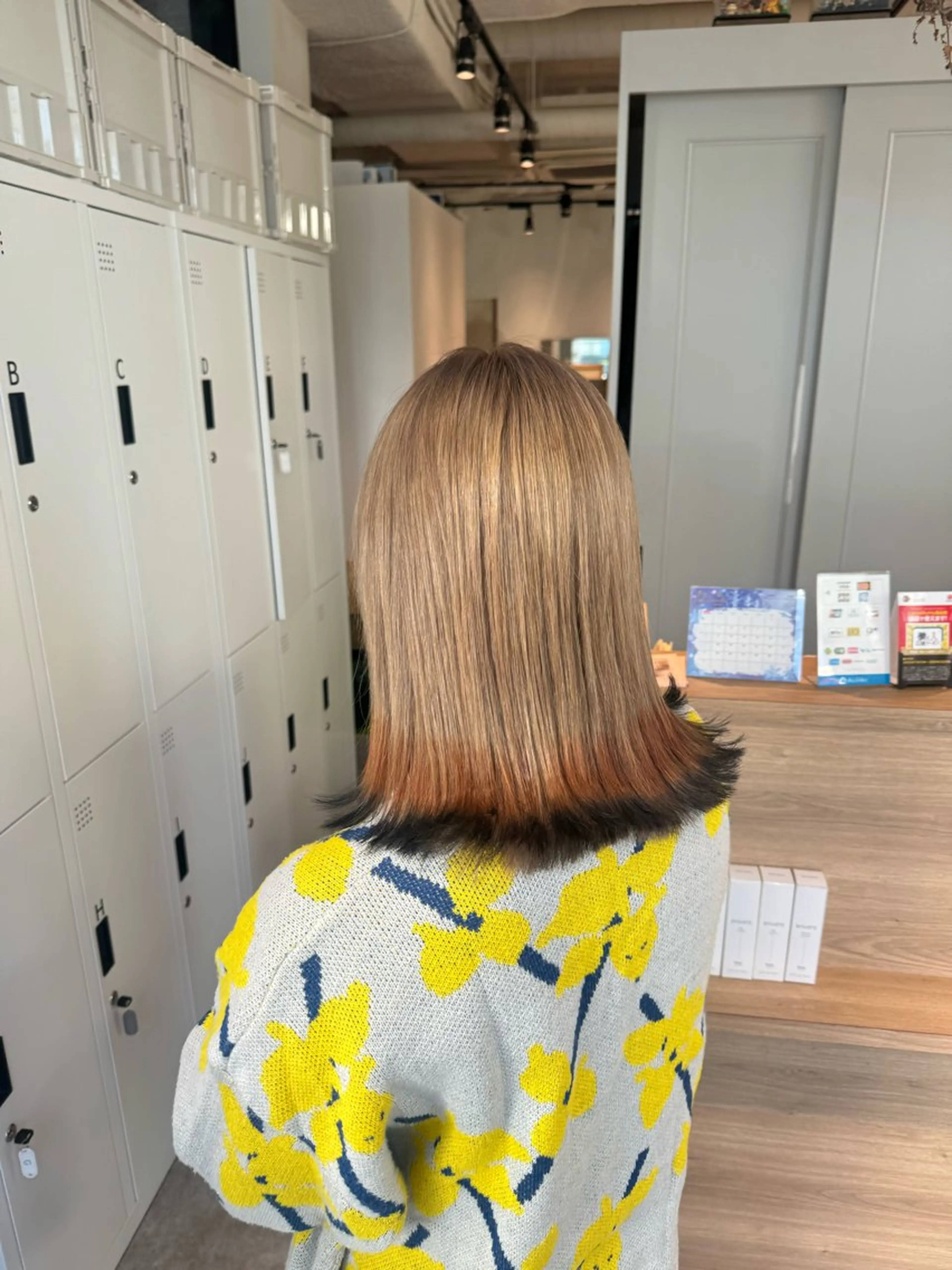 ミディアム カラー 黒髪 デザインカラー オレンジ カット ヘアカラー オスズ 🎀´-のヘアスタイル