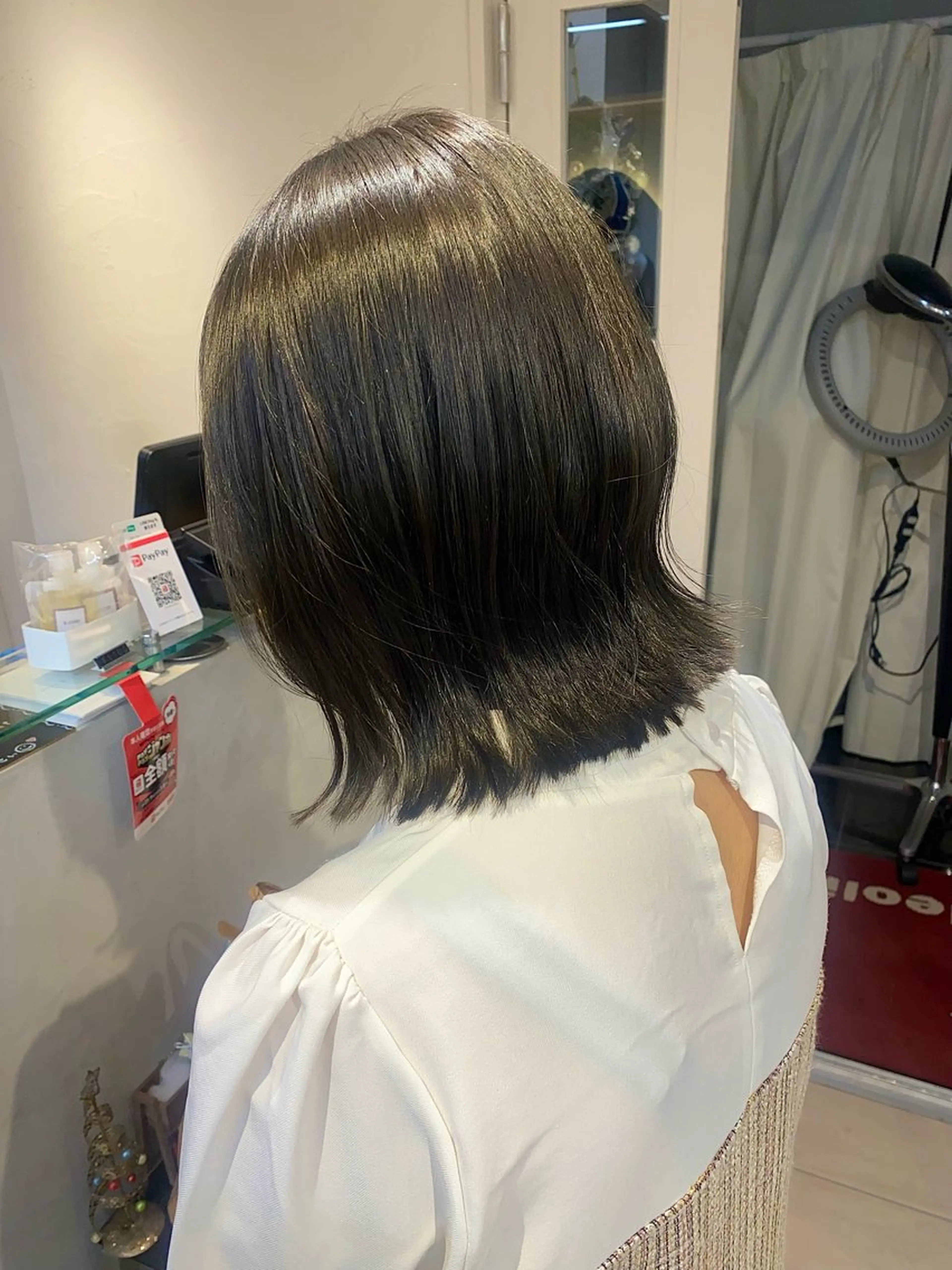 ミディアム カラー 透明感カラー グレージュ オリーブグレージュ オリーブグレー Aya　ブリーチなし 🌱　ダブルカラーのヘアスタイル