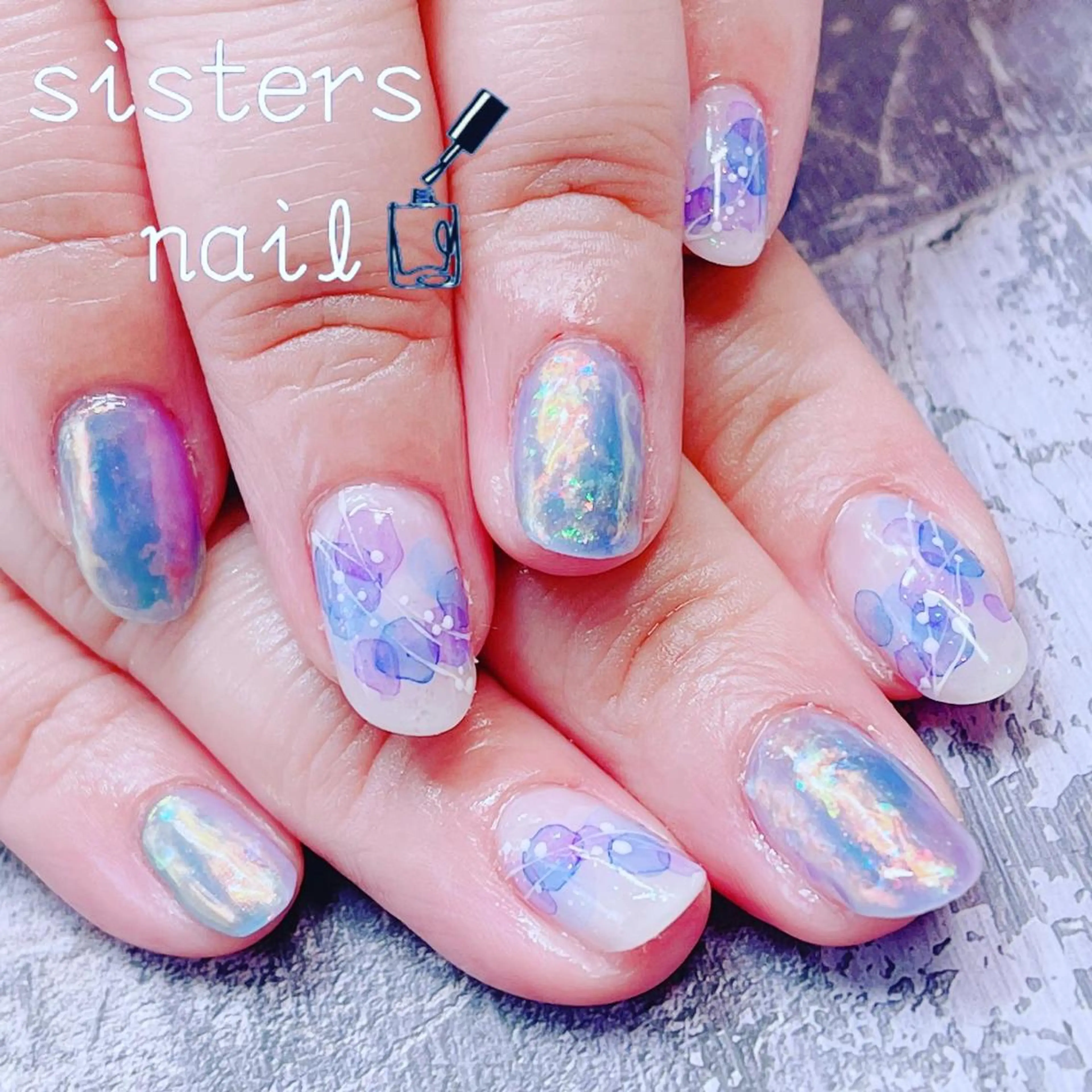 ネイル アートネイル オーロラネイル ブルー 氷ネイル・うるうるネイル ニュアンスネイル sisters nail.fのネイルデザイン