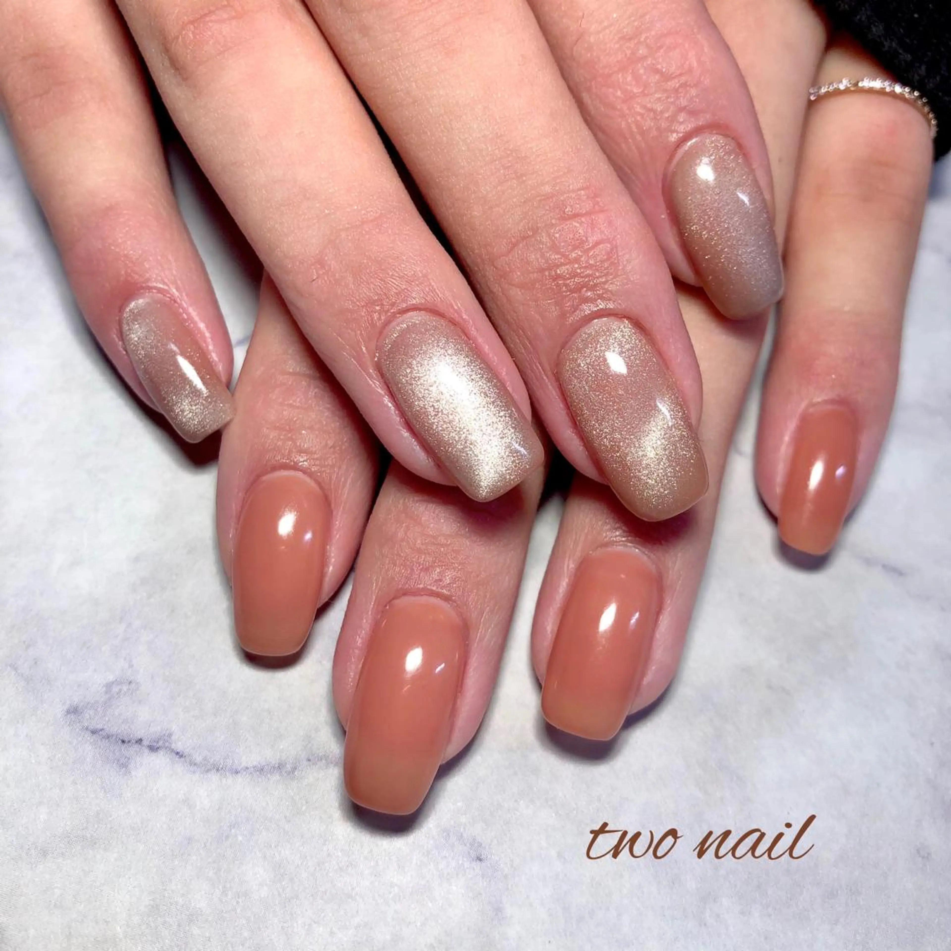 ネイル アートネイル ブラウン フットネイル ハート マグネットネイル ハンドネイル two nailのネイルデザイン