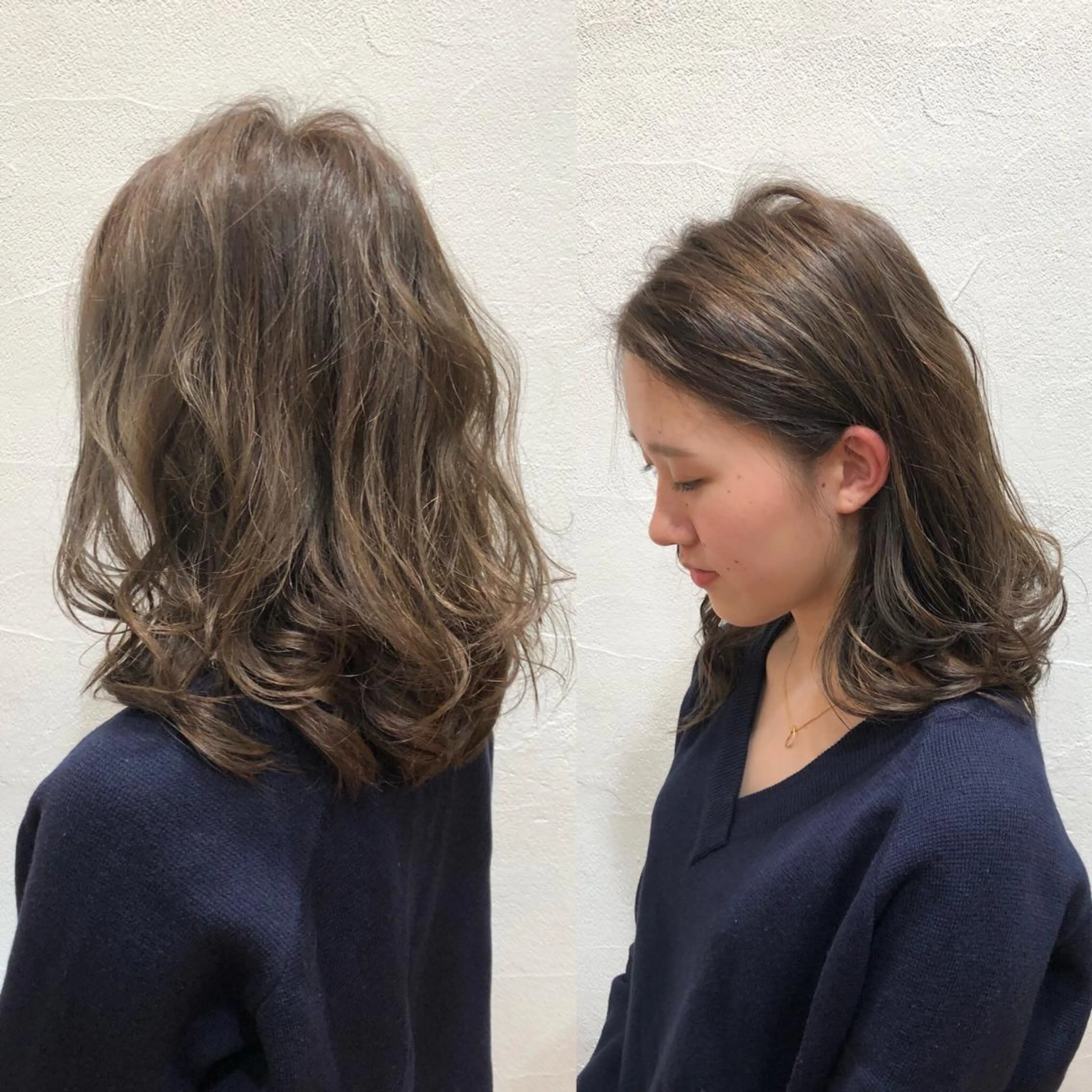 セミロング カラー グレージュ 360°キレイな ショートカットのヘアスタイル