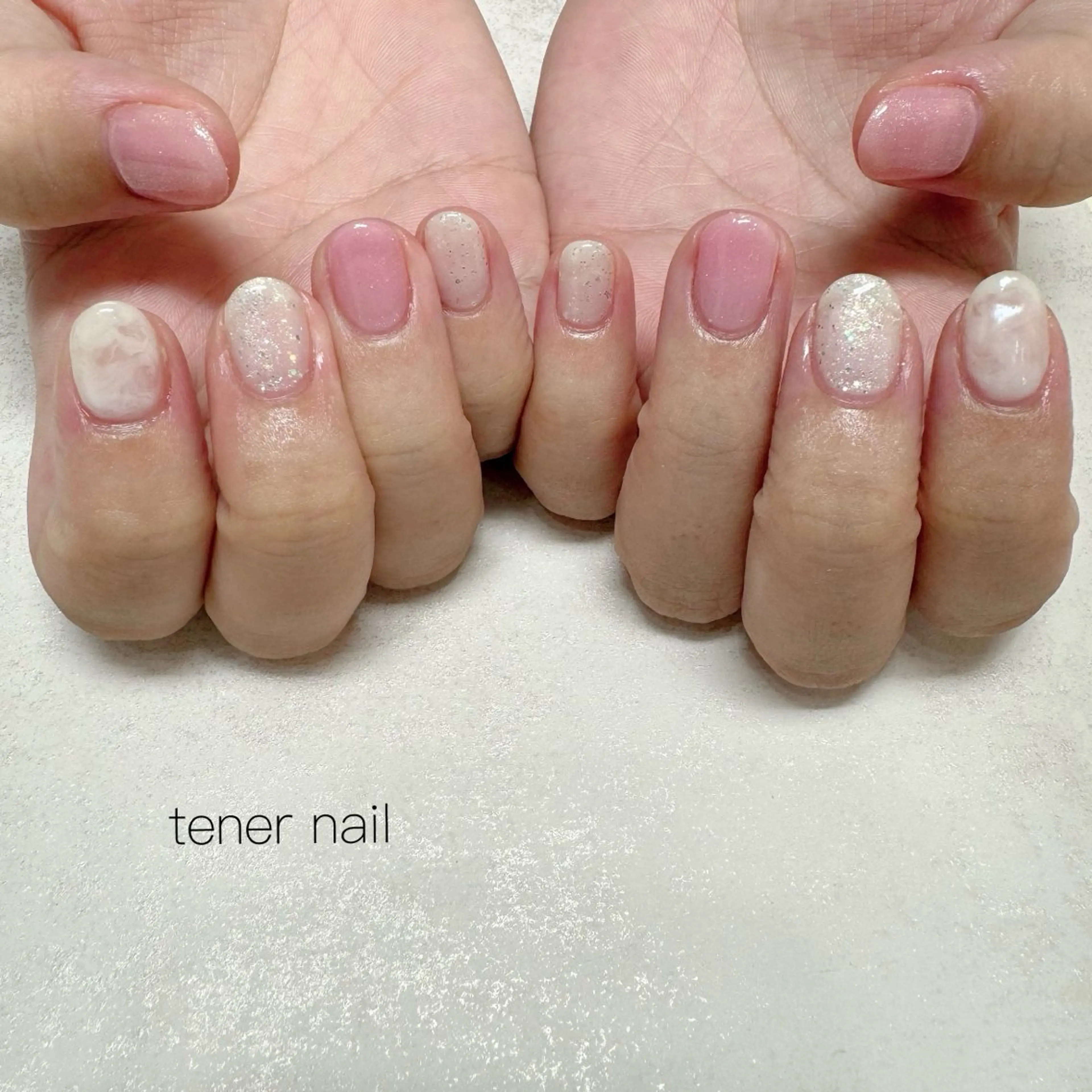 ネイル ピンク ホワイト ハンドネイル テネルネイル tener nailのネイルデザイン