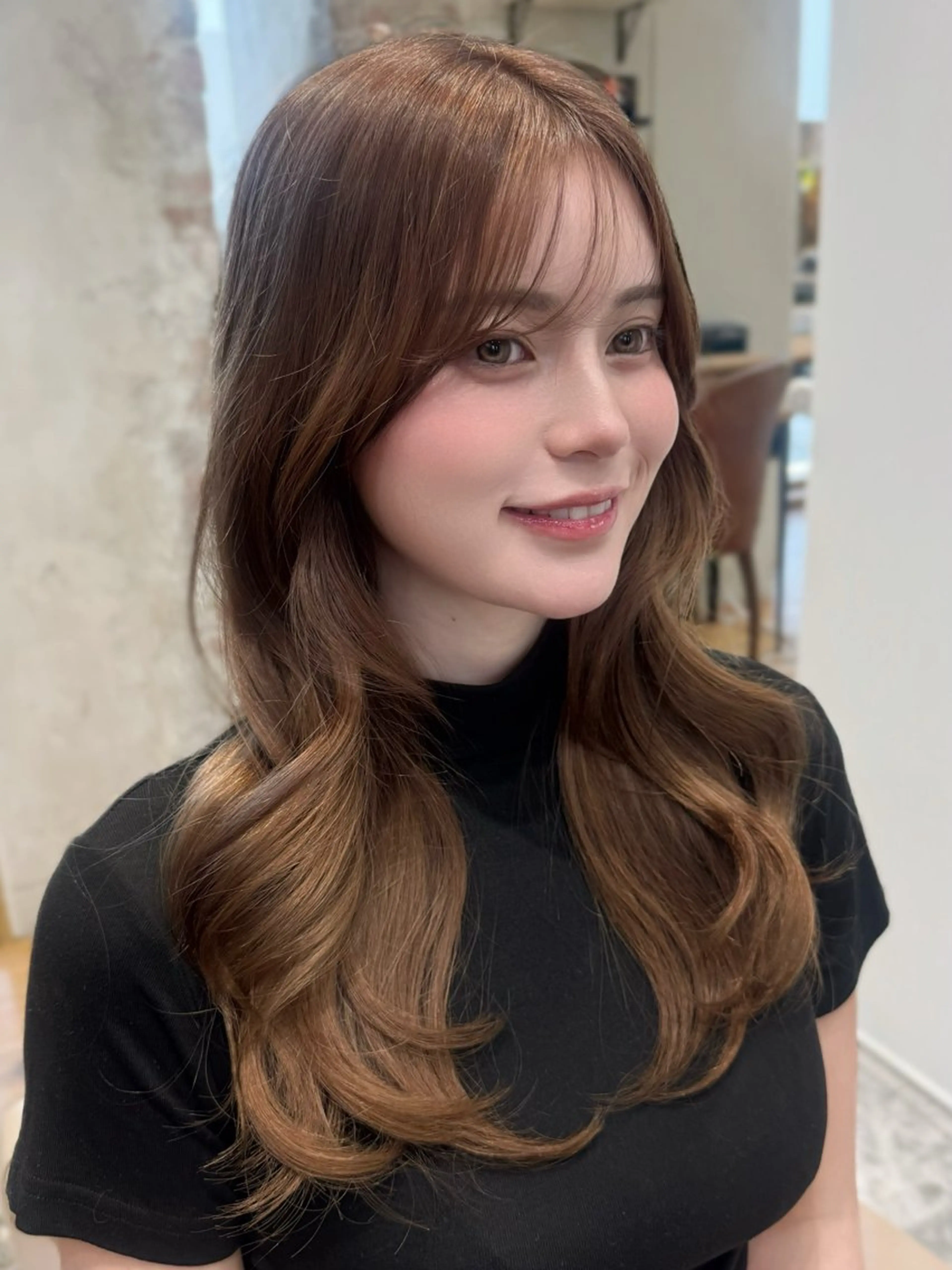 セミロング カラー ベージュカラー ブラウンカラー 透明感カラー グレージュ シアーグレージュ ヘアカラー トリートメント 韓国くびれヘア 顔まわり新宿/さやかのヘアスタイル