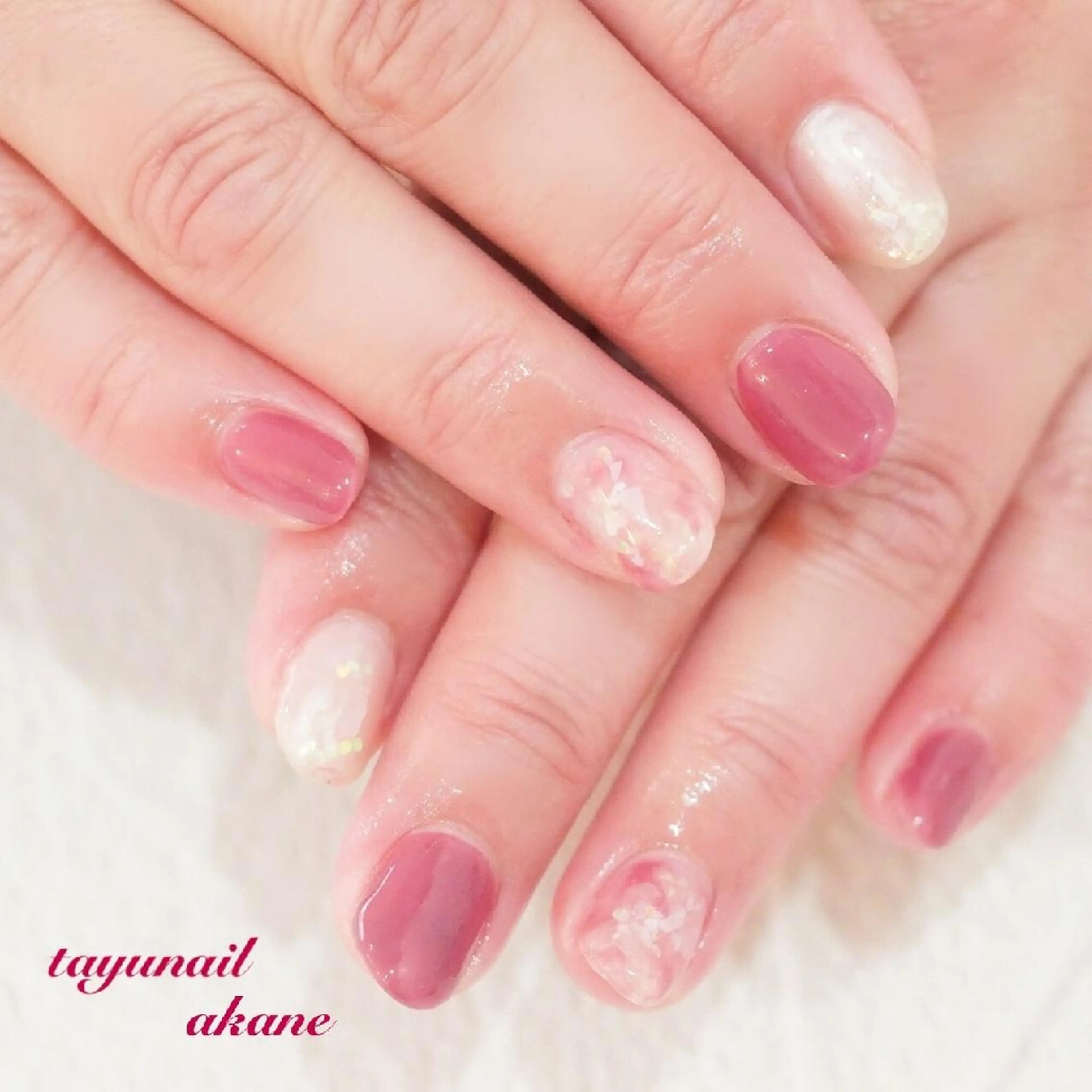 ネイル ブルー ジェルネイル パラジェル ピンク 冬ネイル ネイルサロン 【たゆnail】のネイルデザイン