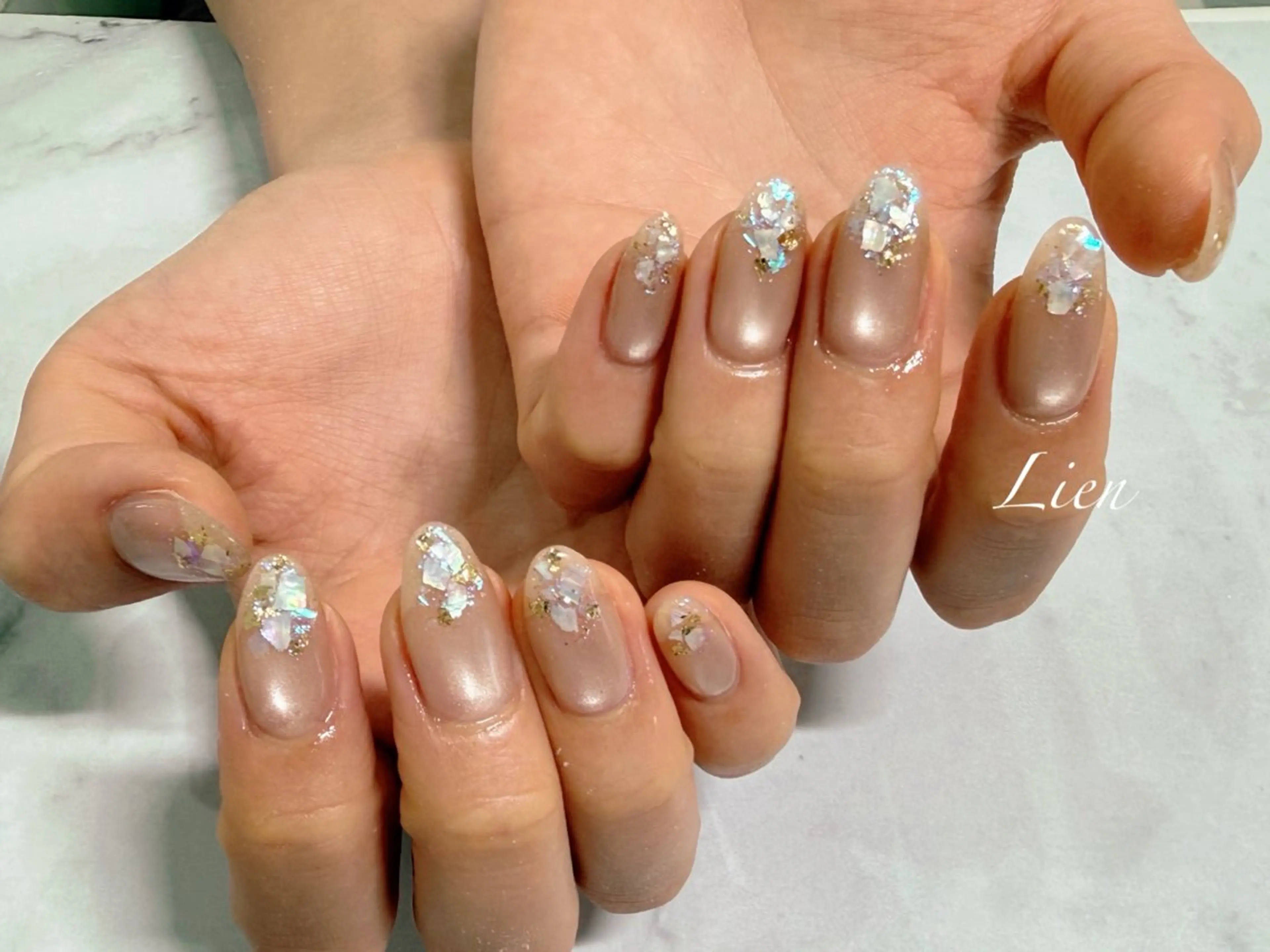 ネイル 長さ出し フットネイル フレンチネイル ジェルネイル ガラスフレンチ ハンドネイル Lien（リアン） 銀座駅6分のネイルデザイン